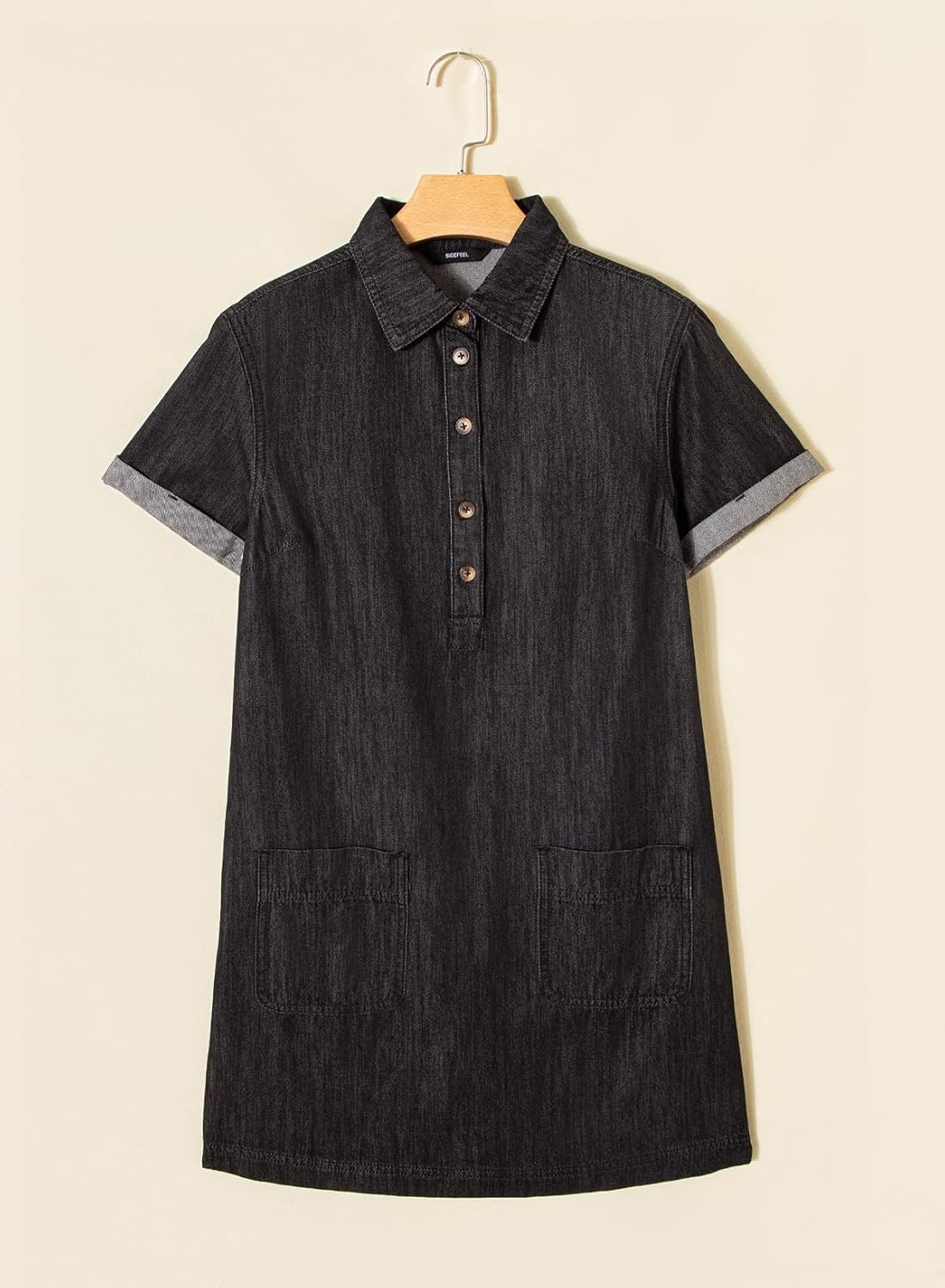 Sidefeel Denim Dress for Women Causal Short Sleeve Collared Button Down Jean Dress Trendy A Line Summer Shirt Dress - Image 6