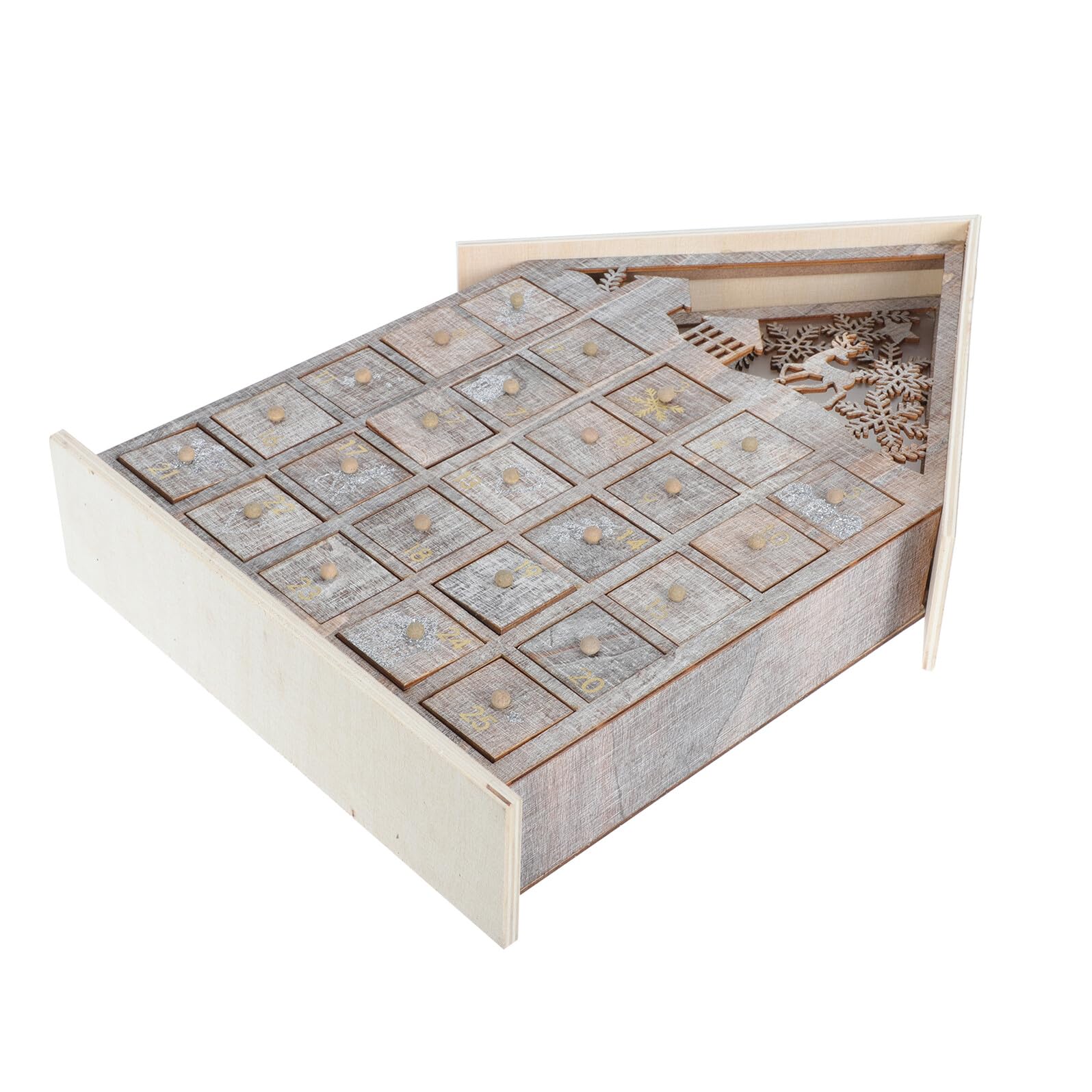 Gatuida Holz Adventskalender mit Schubladen Leuchtendes Weihnachts Deko Ornament für Tischdekoration mit 5 Fächern für Kleine Überraschungen