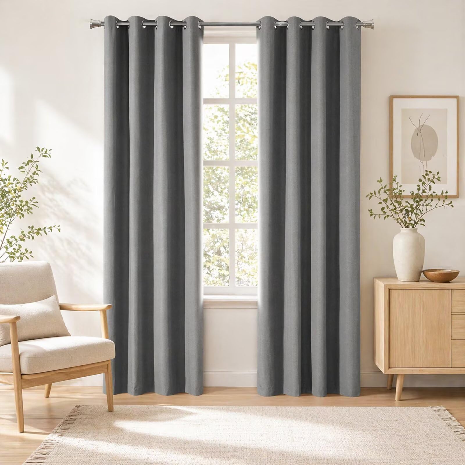 SSWH Rideaux Occultants Thermiques à Oeillets, Rideau Occultant Thermique Isolant Anti UV, Rideaux Opaque Draperies Unis pour Chambre et Salon (Gris, 107 x 244cm)