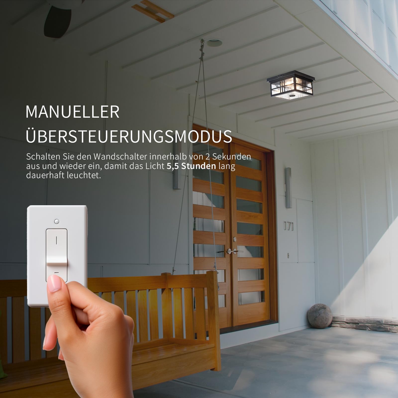 CALOKES Außen-Deckenleuchte mit Bewegungsmelder, bündige Montage. Quadratische schwarze 2-flammige Deckenlampe mit Wasserwellen-Glas, E27-Fassung, ideal für Veranda, Eingangsbereich und Garage