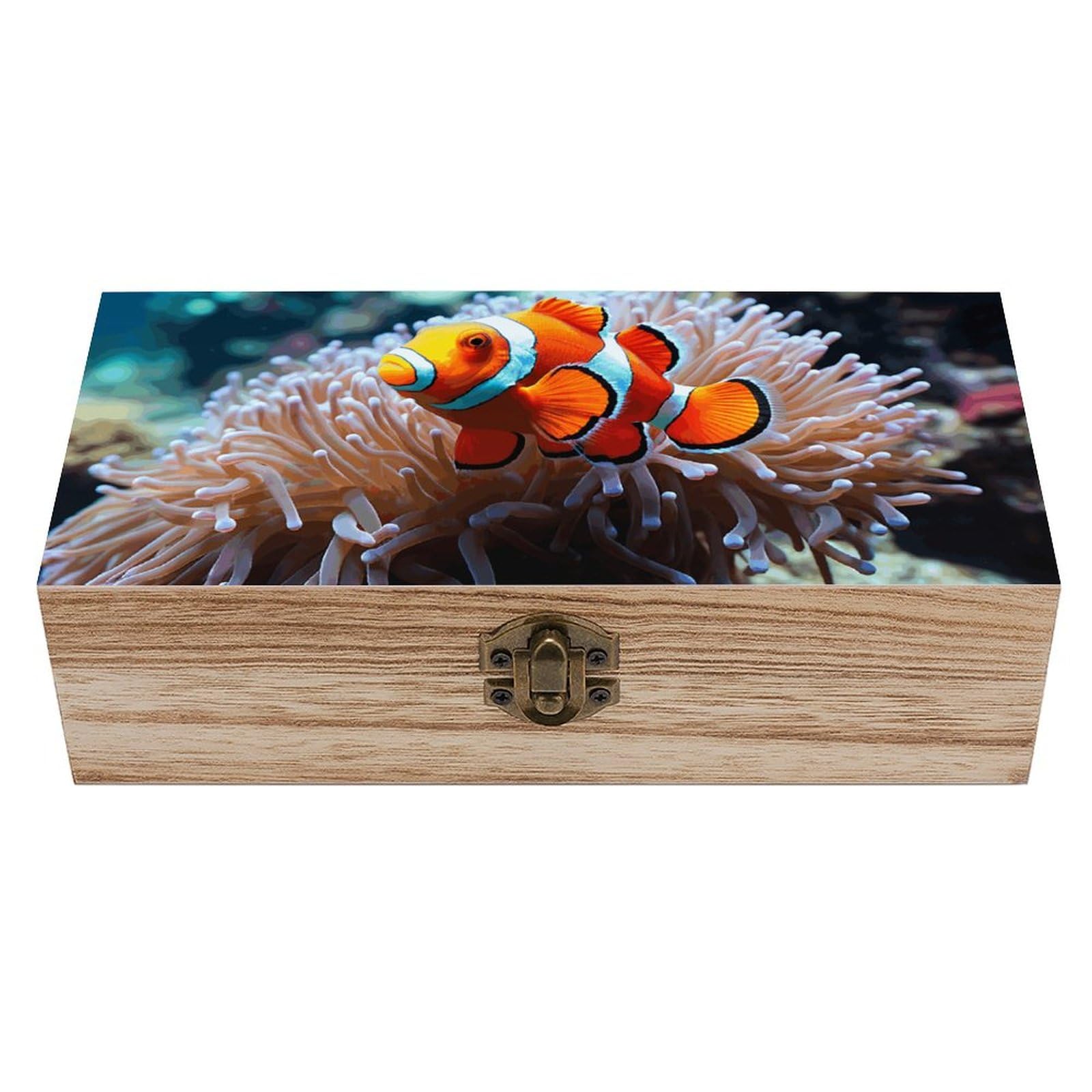 JTREHY Wooden Storage Box Container,Clown Fishprinted Desk Storage Box Room Decoration Box Souvenir Storage Box for Jewelry Gift Storage And Home Decoration