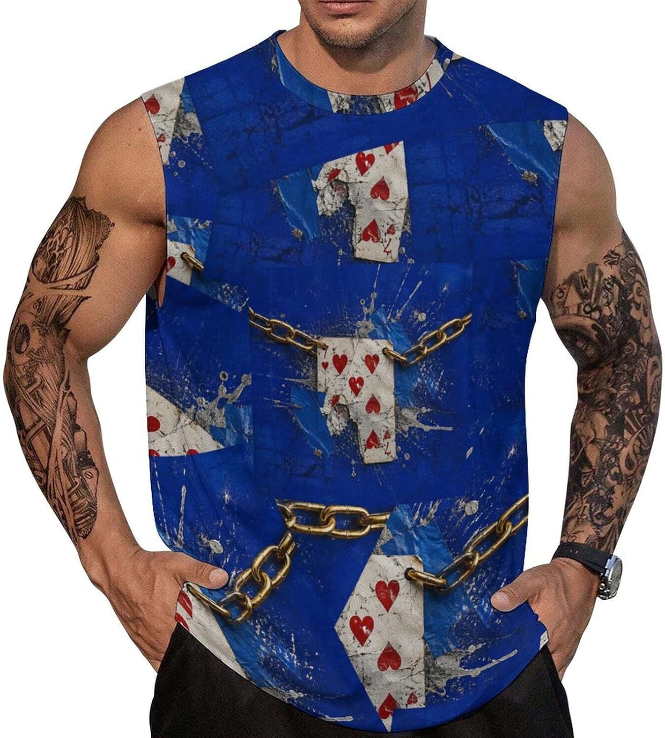 Broken Card Men Drop Shoulder Side Split Sleeveless Tank Top Moisture Wicking for Gym Running Daily Wear