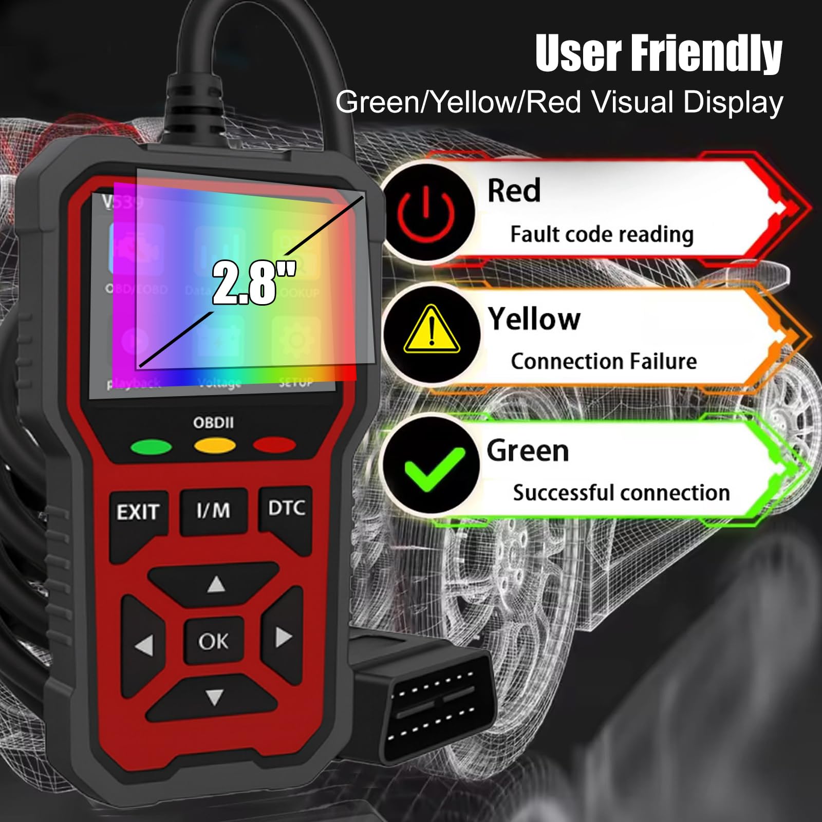 V539 OBD2 Diagnostic Voiture 2026 avec 40 000+ DTC, Diagnostic Voiture Multimarque avec Fonctions Complètes OBDII, Lecteur Codes Défaillance Moteur pour Véhicules à Essence Fabriqués Après 1996