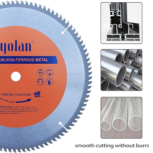 Miniatura 2 de Yolan Diente TCG del carburo de 10 pulgadas 100T para la hoja de sierra de aluminio con el eje de 58 pulgadas, accesorios de la sierra de mesa