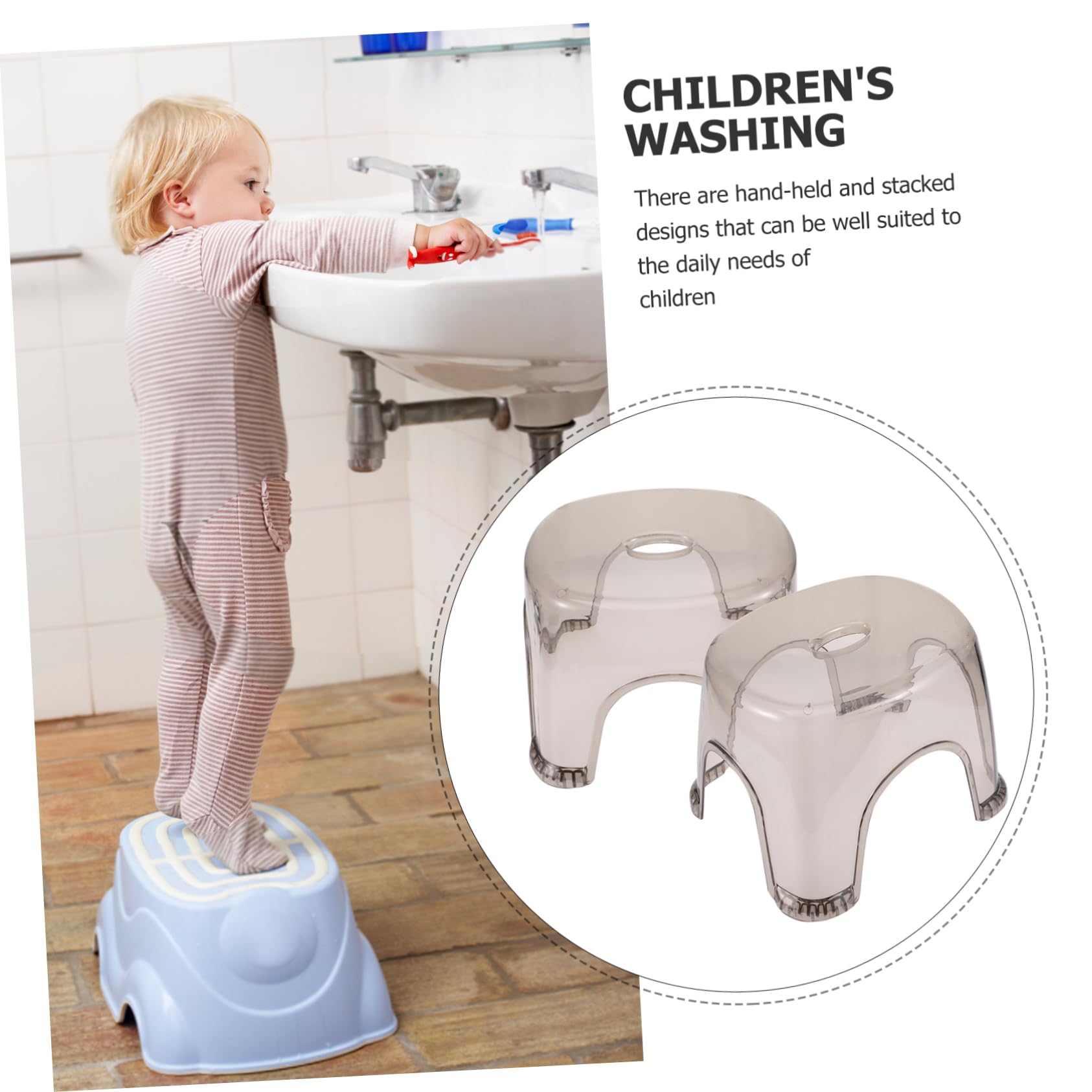 Mikinona 2 Pezzi Sgabello da Bagno in Plastica per Bambini, Struttura Stabile e Leggera, per Soggiorno e Piccoli Angoli, Uso Quotidiano