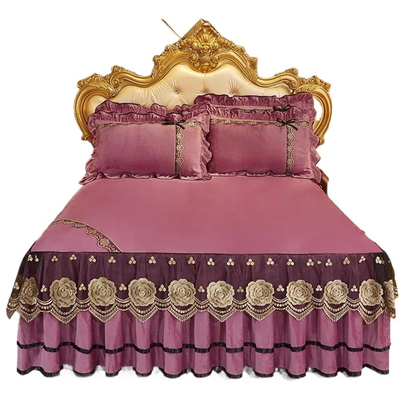Beige Crystal Velvet Lace Embroidered Bedding, Bedspread, Pillowcases, Quilted Mattress Cover, Soft, Home Textile(Color3,3pcs 180x220cm)