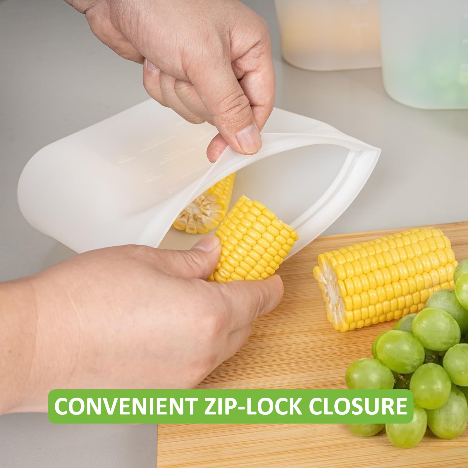Sacchetti riutilizzabili, confezione da 12 sacchetti per alimenti in 100% silicone, con chiusura a cerniera, per contenitori per alimenti, congelatore, microonde, forno a lavastoviglie, 4 medi, 4