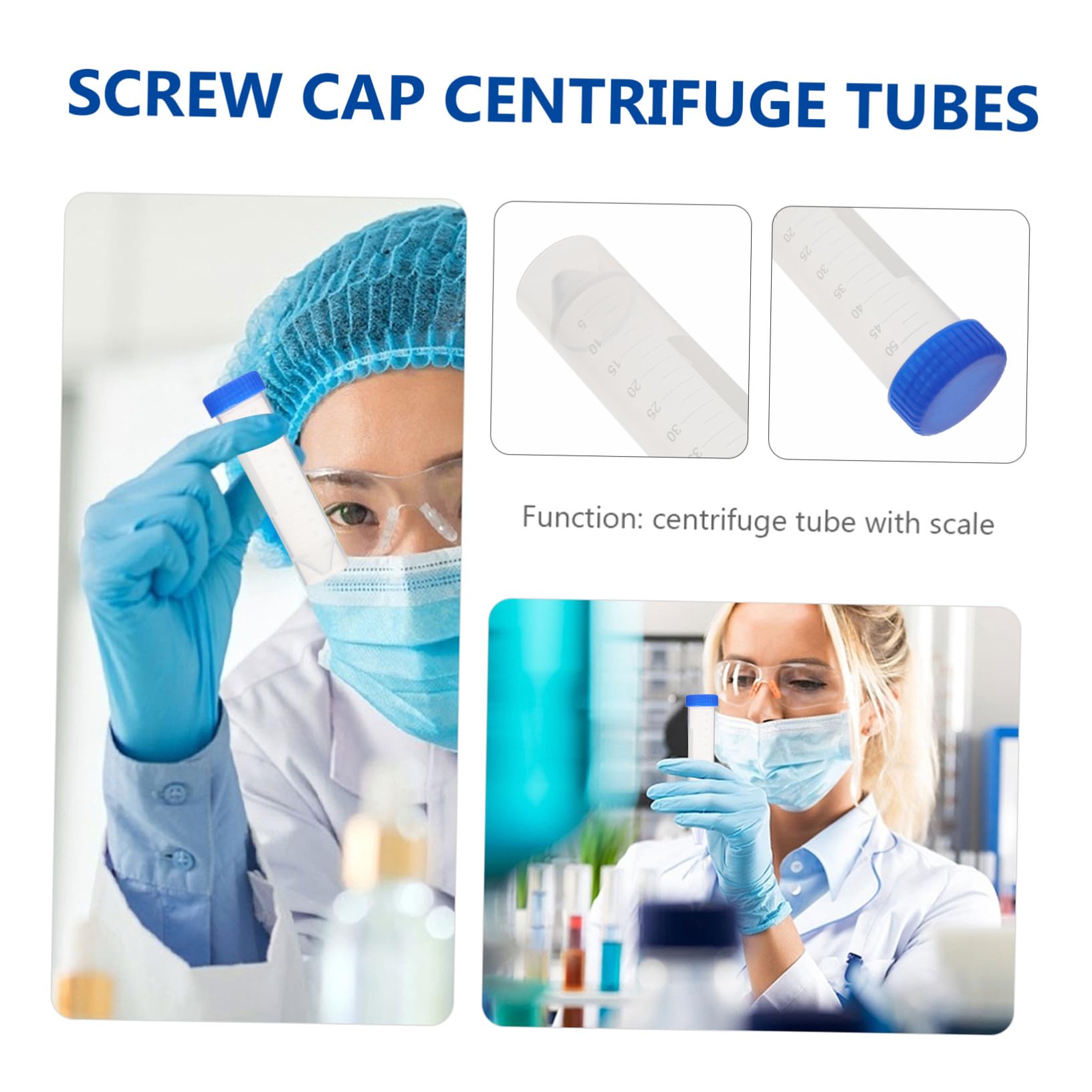 50 Provette Centrifuga in Plastica da 50ml per Analisi Biologiche, Trasparenza Ultra Alta Scala Graduata Chiara, Tappo a Vite, Autostanti per Campioni da Colore Casuale