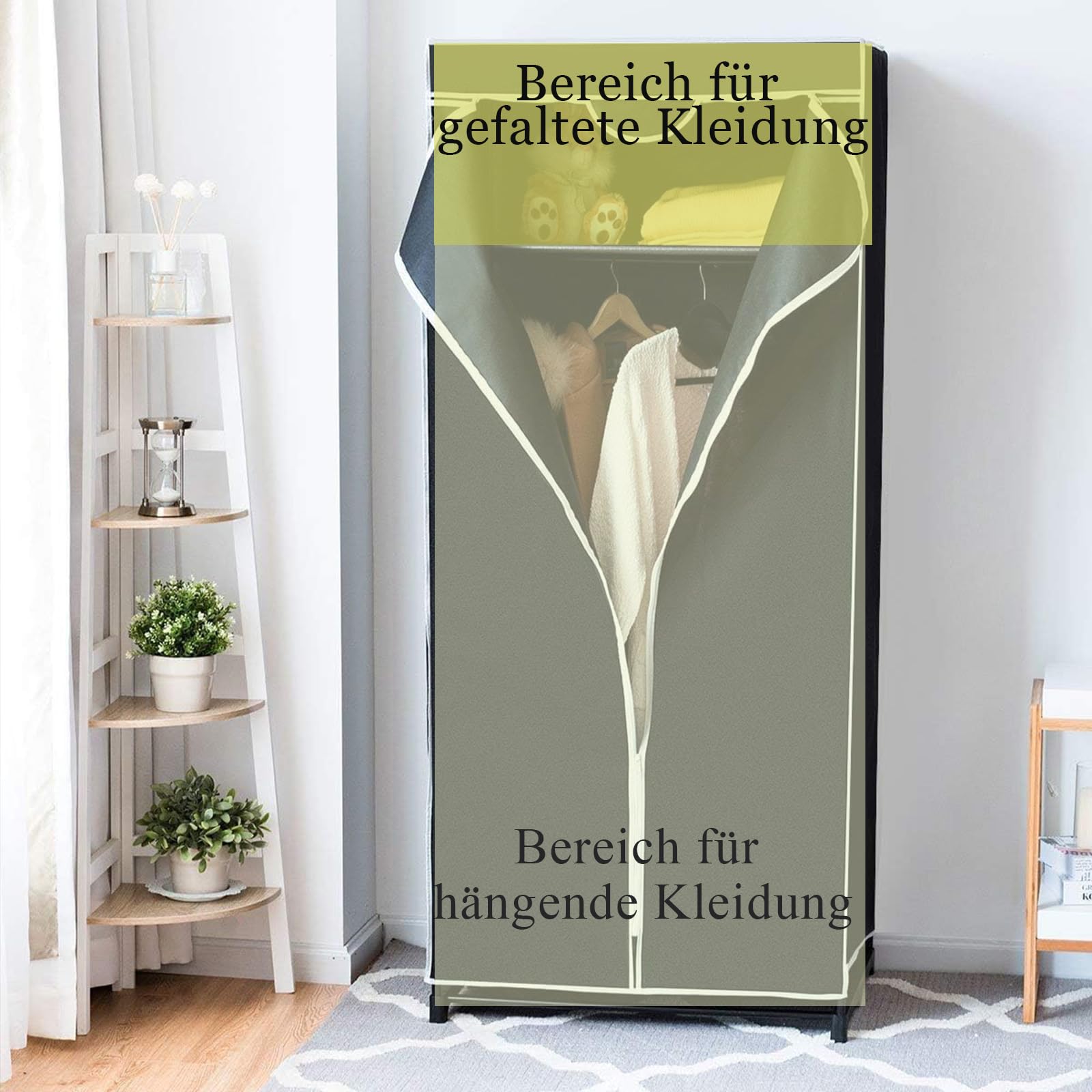 SOARS Kleiderschrank, Stoffschrank mit Kleiderstange stabil & Ablage, Kleiderschrank Stoff mit Metallgestell, Faltschrank 74 x 50 x 172 cm, für Schlafzimmer, Ankleidezimmer (Schwarz)