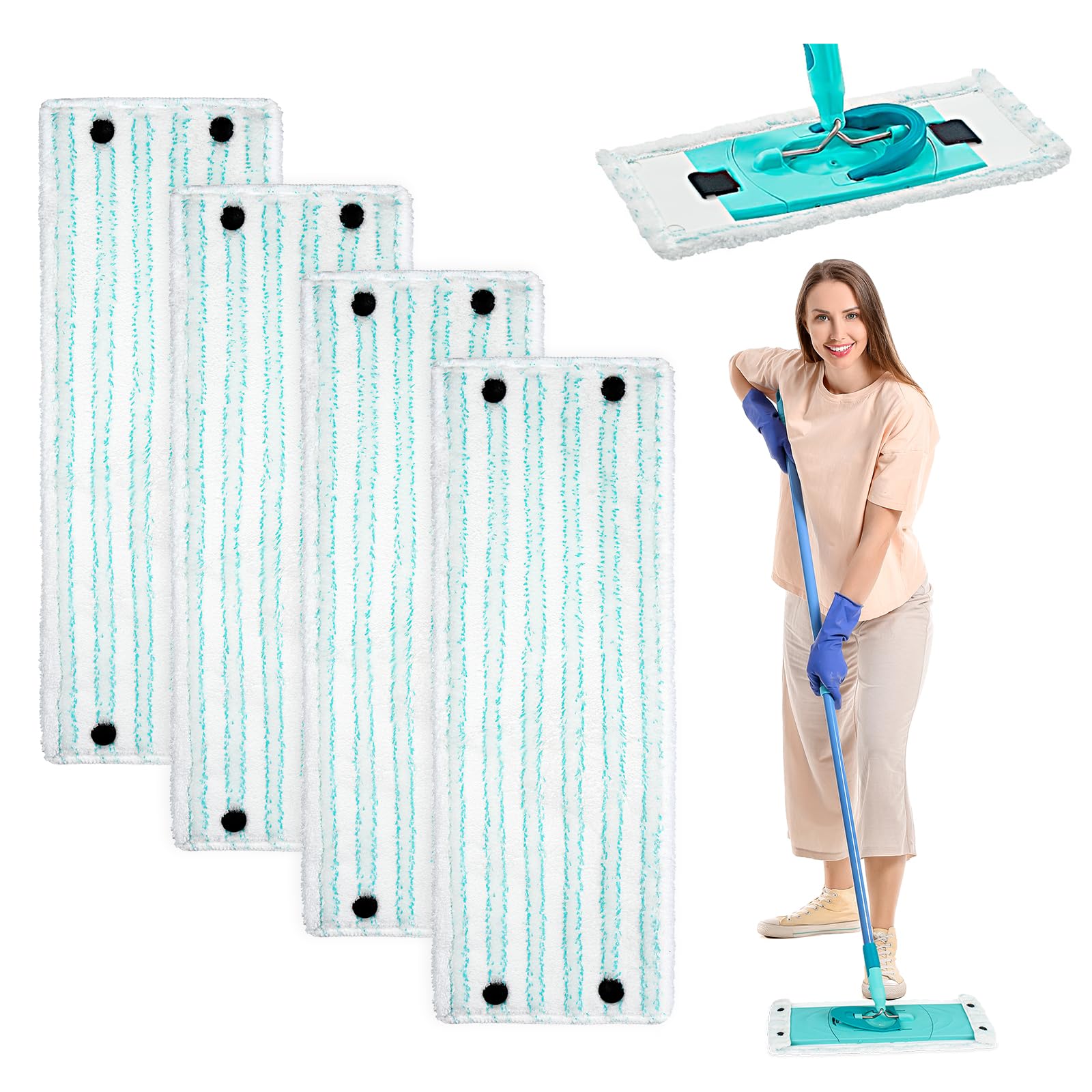 HOTUT Zestaw 4 szt. do Leifheit CLEAN Twist M Micro Duo wymienny zestaw do mopa, ściereczka z mikrofibry, podkładki do mopa, zmywalne podkładki do mopa, do wszystkich rodzajów podłoża, cząstek brudu