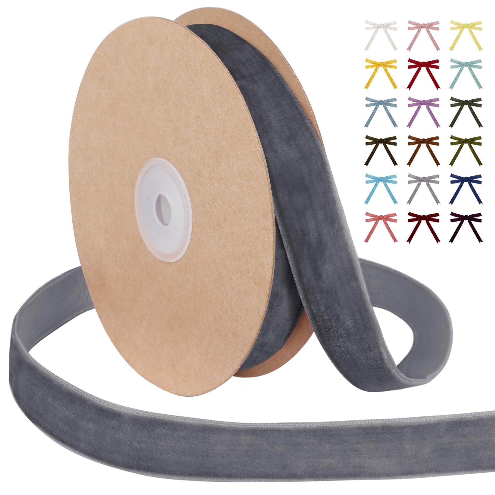 Uiopa Dark Gray Velvet Ribbon, 25mm x 9m Single Face Wrapping Ribbon, Vintage Velvet Ribbons for Gift Wrapping, Wreaths, Wedding, Party, Home Decor, DIY Crafts