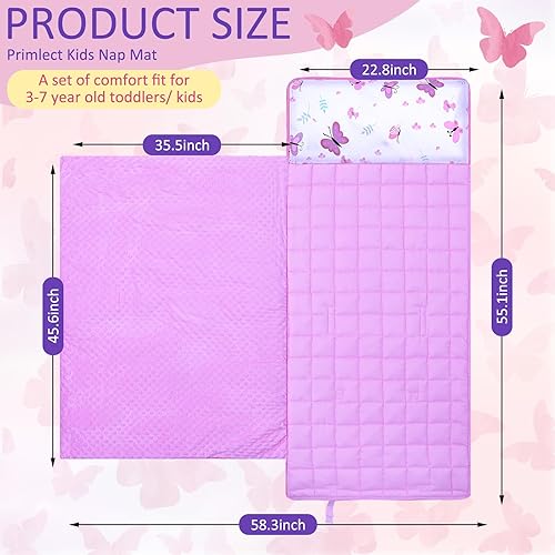 Miniatura 2 de Tapete para siesta para niños pequeños con almohada para niños, saco de dormir rosa, tapete para siesta para guardería, guardería, 55.1 x 22.8