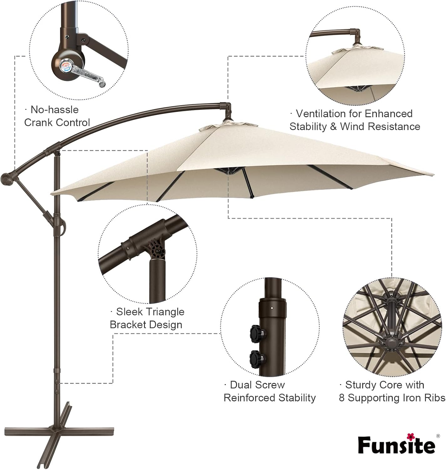 10FT Cantilever Patio Umbrella, Offset Hanging Umbrella with Crank & Cross Base, Offset Patio Umbrella Cantilever for Garden, Lawn, Deck, Backyard & Pool