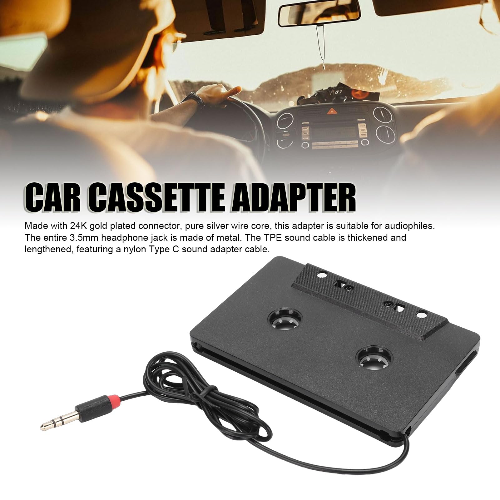 Sxhlseller Adaptateur Universel pour Cassette de Voiture avec Câble Auxiliaire USB-C vers Jack 3,5 Mm, Sortie Stéréo 4 Canaux, Lecture de Musique Haute fidélité pour Téléphones, Lecteurs