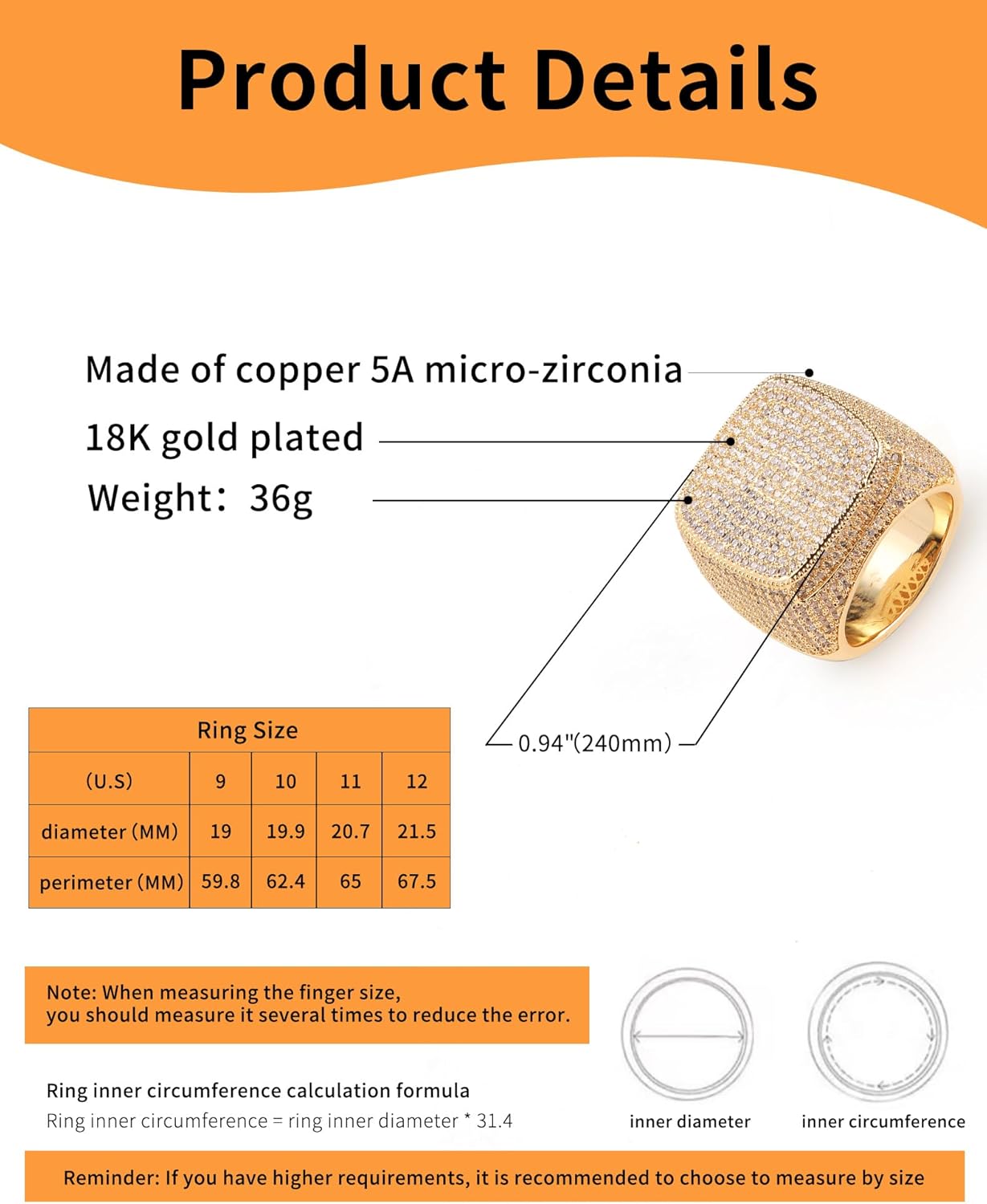 Iced Out Mens Pinky Ring - 18k Gold Plated Bling Hip Hop Cubic Zirconia Jewelry - Created Diamond Signet for Women Gifts - Image 5