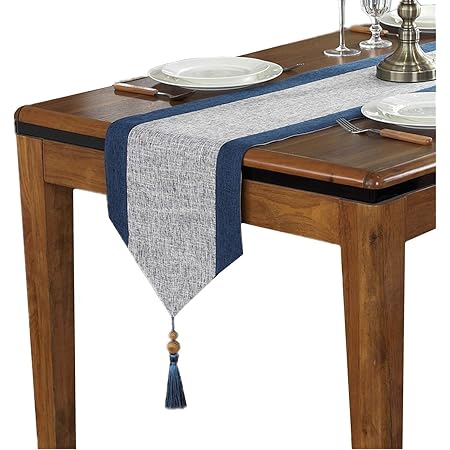 Amazon テーブルランナー タッセル付き 無地 ストライプ テーブルクロス モダン おしゃれ 33x180cm グレー ブルー テーブルランナー オンライン通販