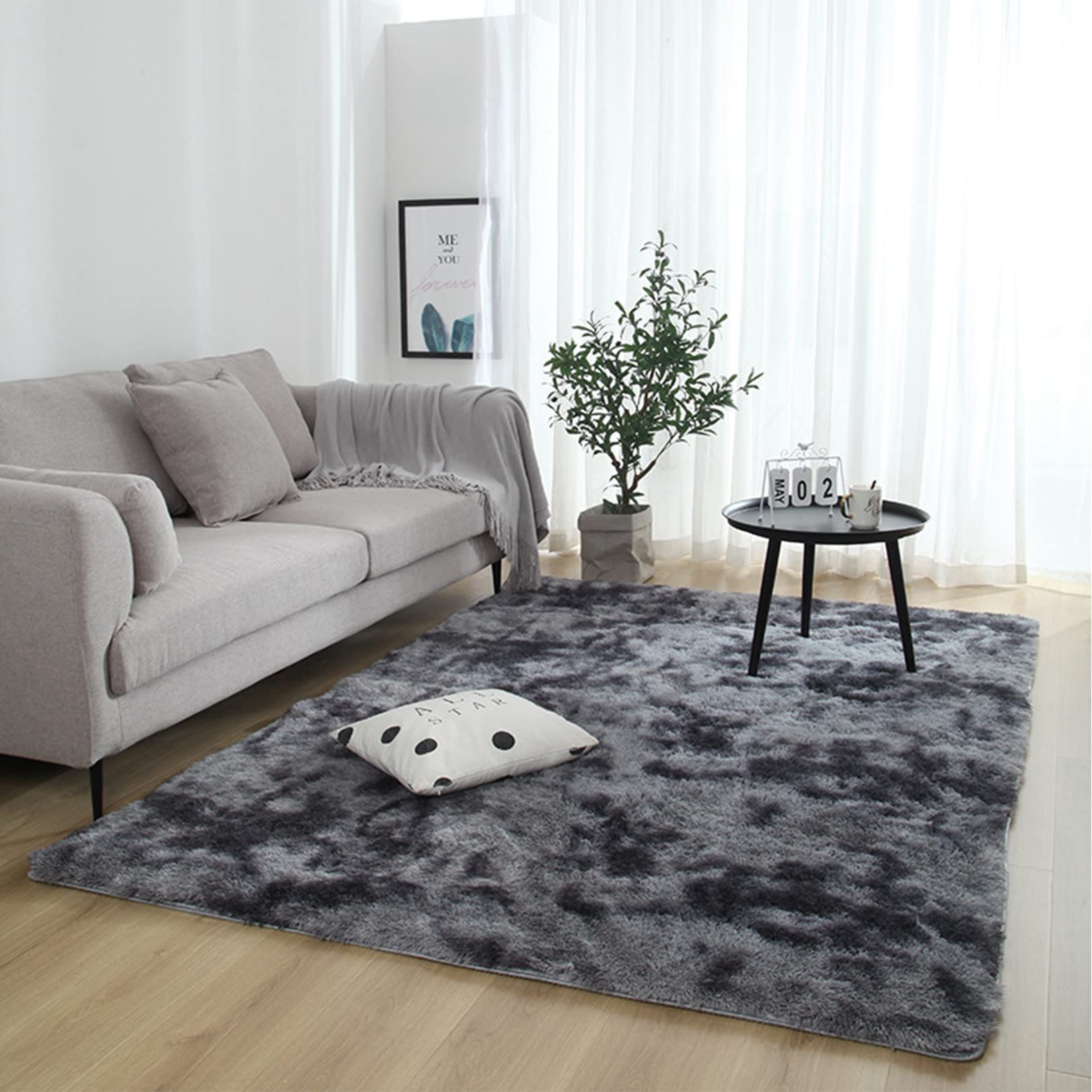 Artificial Alfombra 120x180cm Lavable Antideslizante Fluffy Alfombra Lavables Alfombra para la Decoración de Salas de Estar, Gris Oscuro