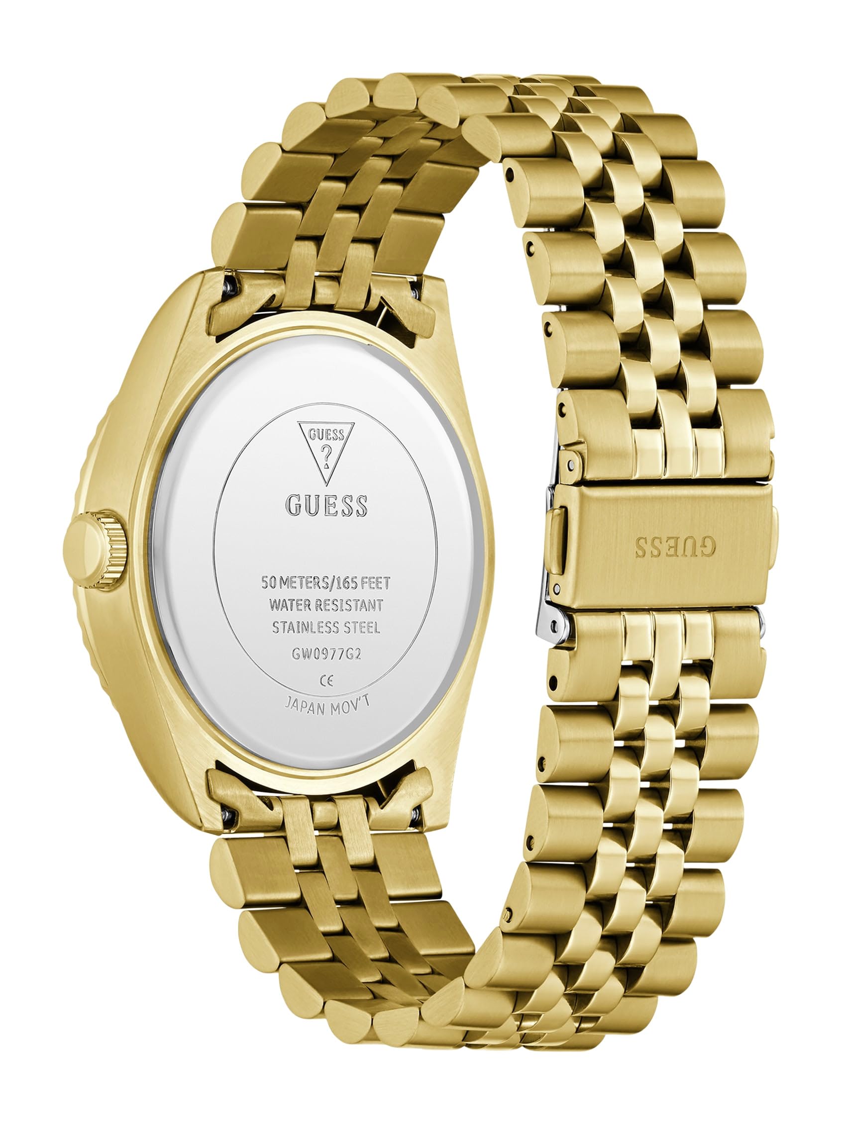 Guess Jaden GW0977G2 - Reloj de Pulsera para Hombre con indicador de Fecha, Correa de Acero Inoxidable, Cristal Mineral, Esfera Dorada, 3 Bares, diámetro de la Caja: 42 mm