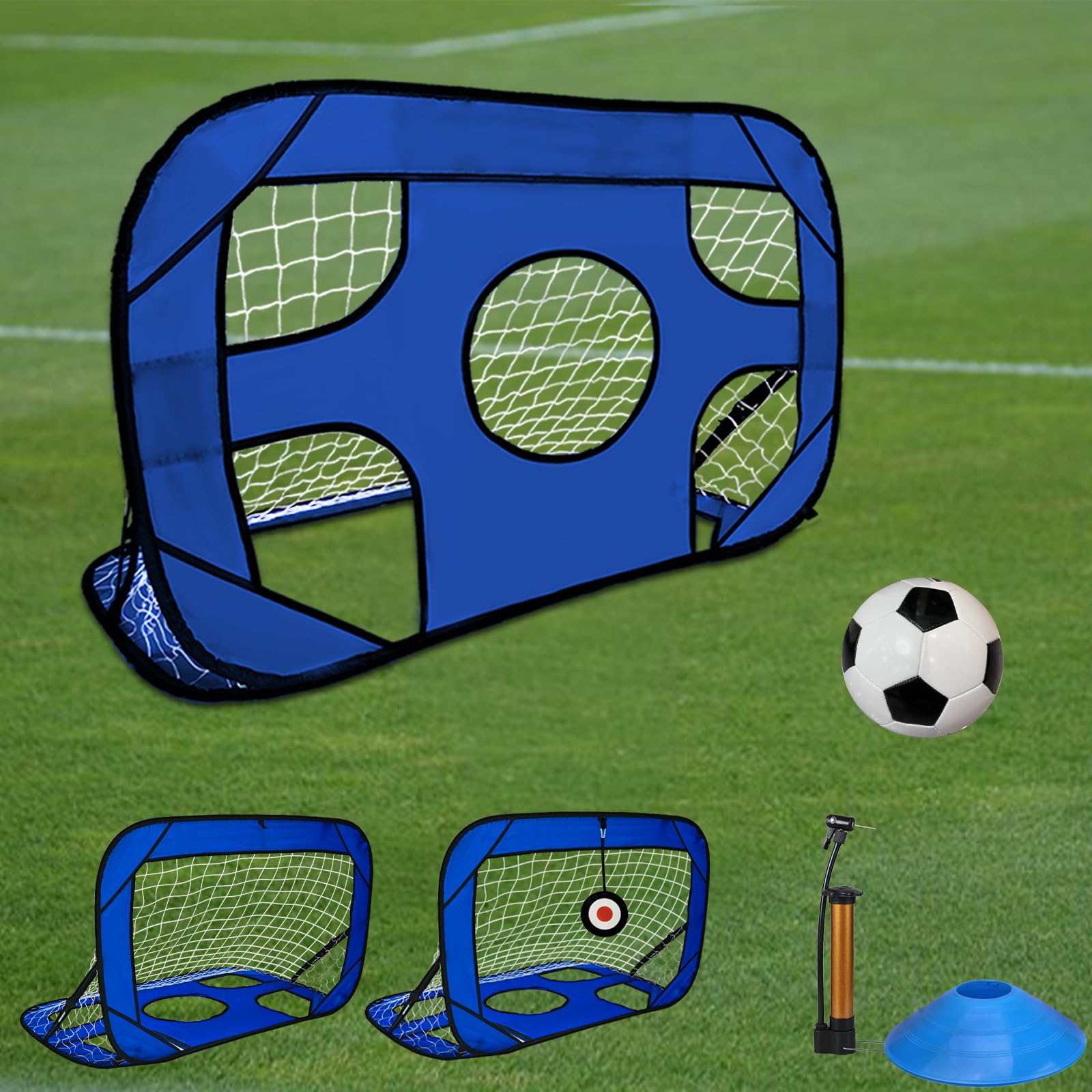 Kapler Portería de fútbol desplegable 3 en 1 para niños, red de fútbol plegable portátil con objetivo colgante, regalos de fútbol para niños y niñas