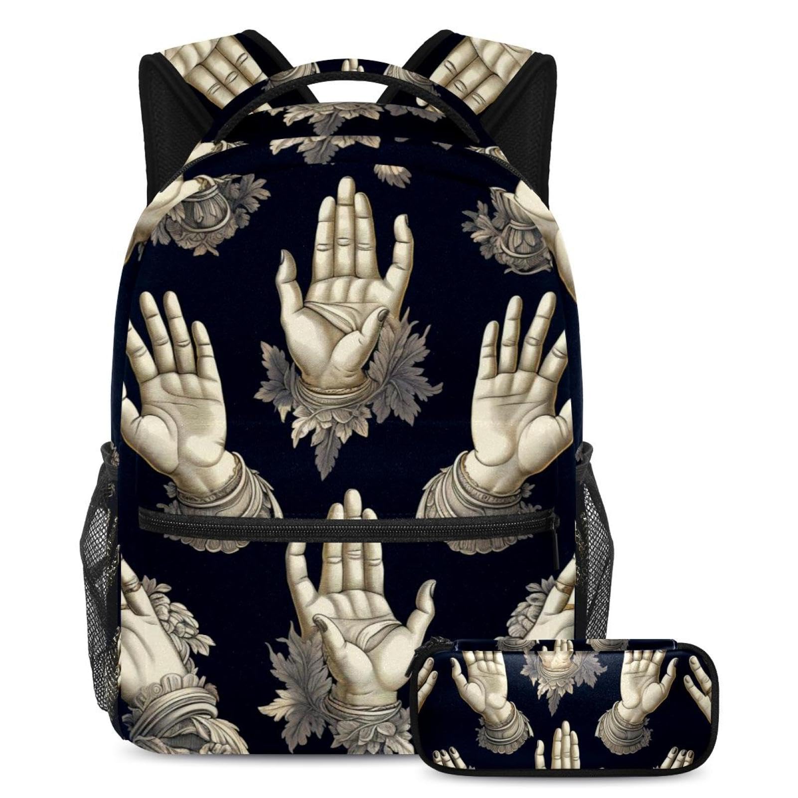 Sac à dos de jour les mains qui prient multicolore étudiant avec trousse