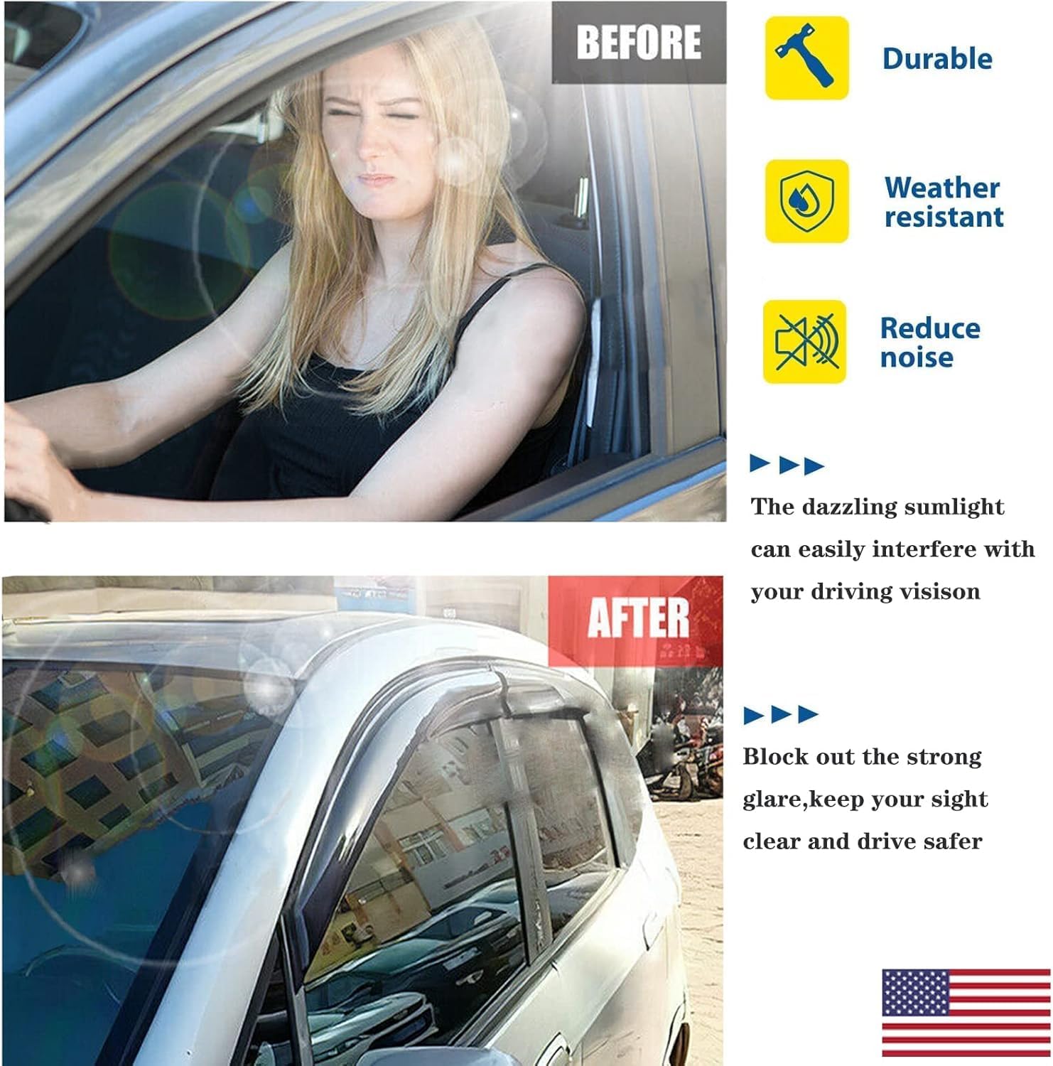Side Car Window Visors rain Guards Vent Deflectors Window Rain Guards for Toyota RAV4 2006-2012 Front and Rear Door Smoke Sun Shades, 4PCS 94608