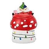 Mushroom Gnome Hand Painted Stoneware Air Tight Seal Candy Jar, for storing Candy, Snacks, Cookie, Treats, Dishwasher Safe