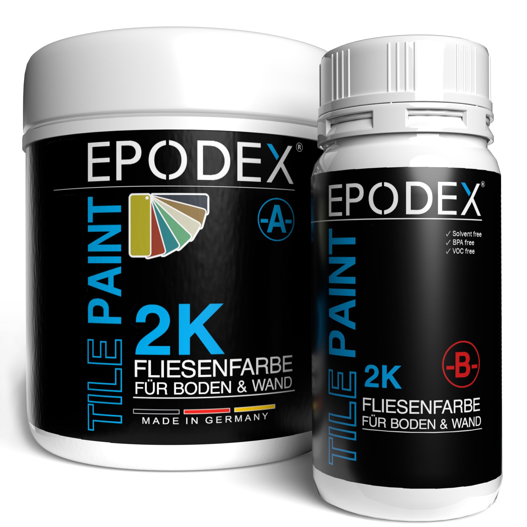 EPODEX 2K Fliesenfarbe Badezimmer, Küche & mehr - Polarweiss | Hochwertige Farbe für Wand- und Bodenfliesen, wasserfester & abriebfester Fliesenlack, 1,8kg - 7m² für 2 Anstriche