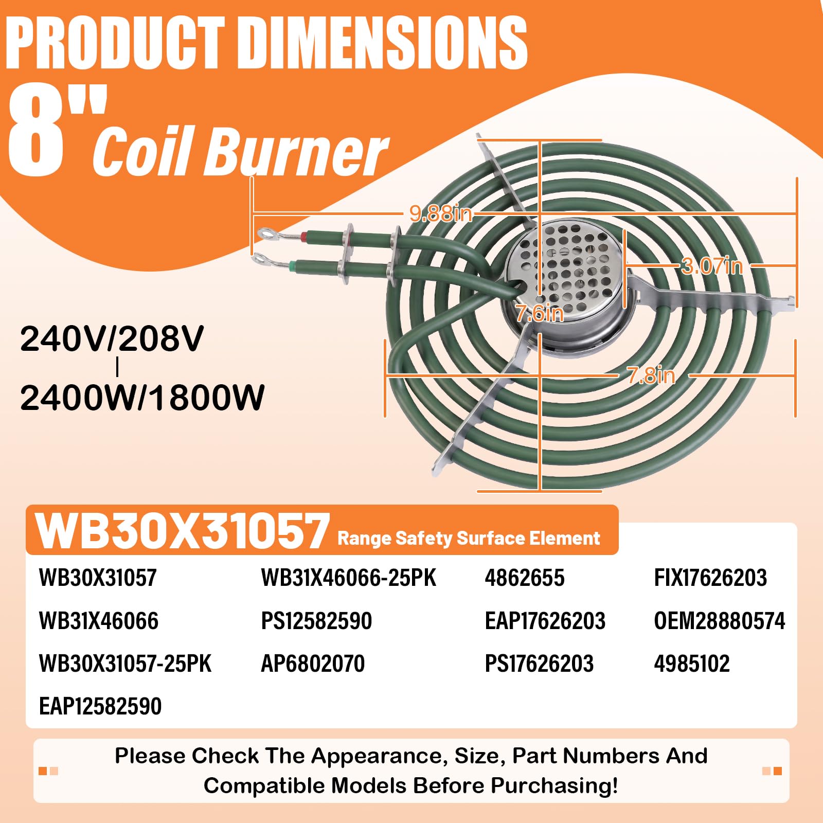 WB30X31057 - Elemento de quemador eléctrico GE de repuesto para quemador de