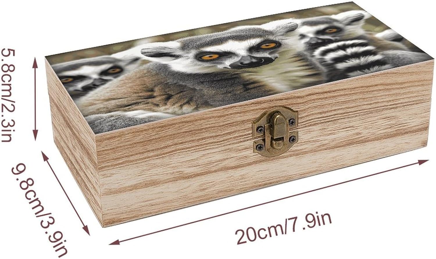 Animals Lemur Pattern Wooden Storage Box 7.9" X 3.9" X 2.3" image 2