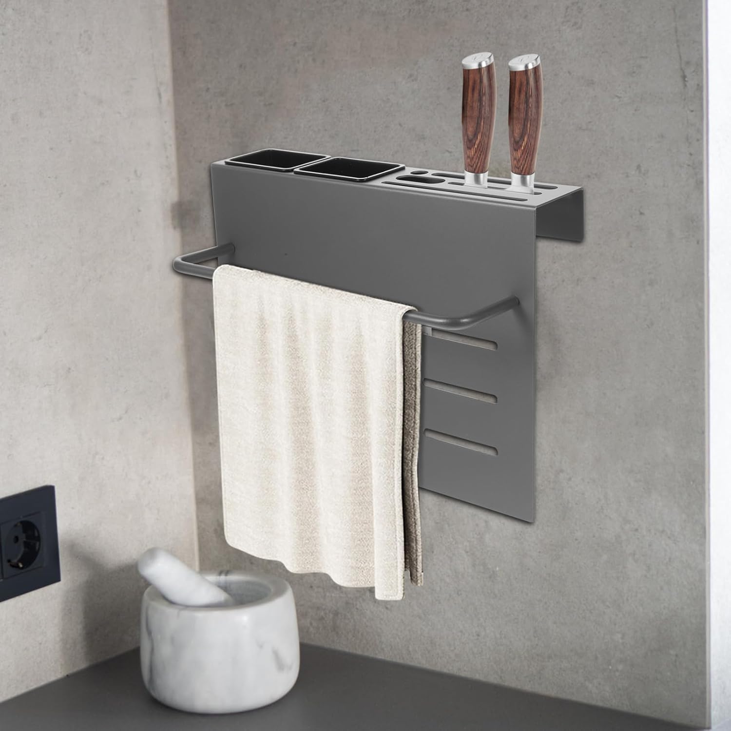 OUNONA Wall Mount Multi Function Chopstick Holder Cutting Board Organizer Space Saving Kitchen Decor with Draining for Utensils Stylish Design for Clean and Elegant Kitchen Spaces