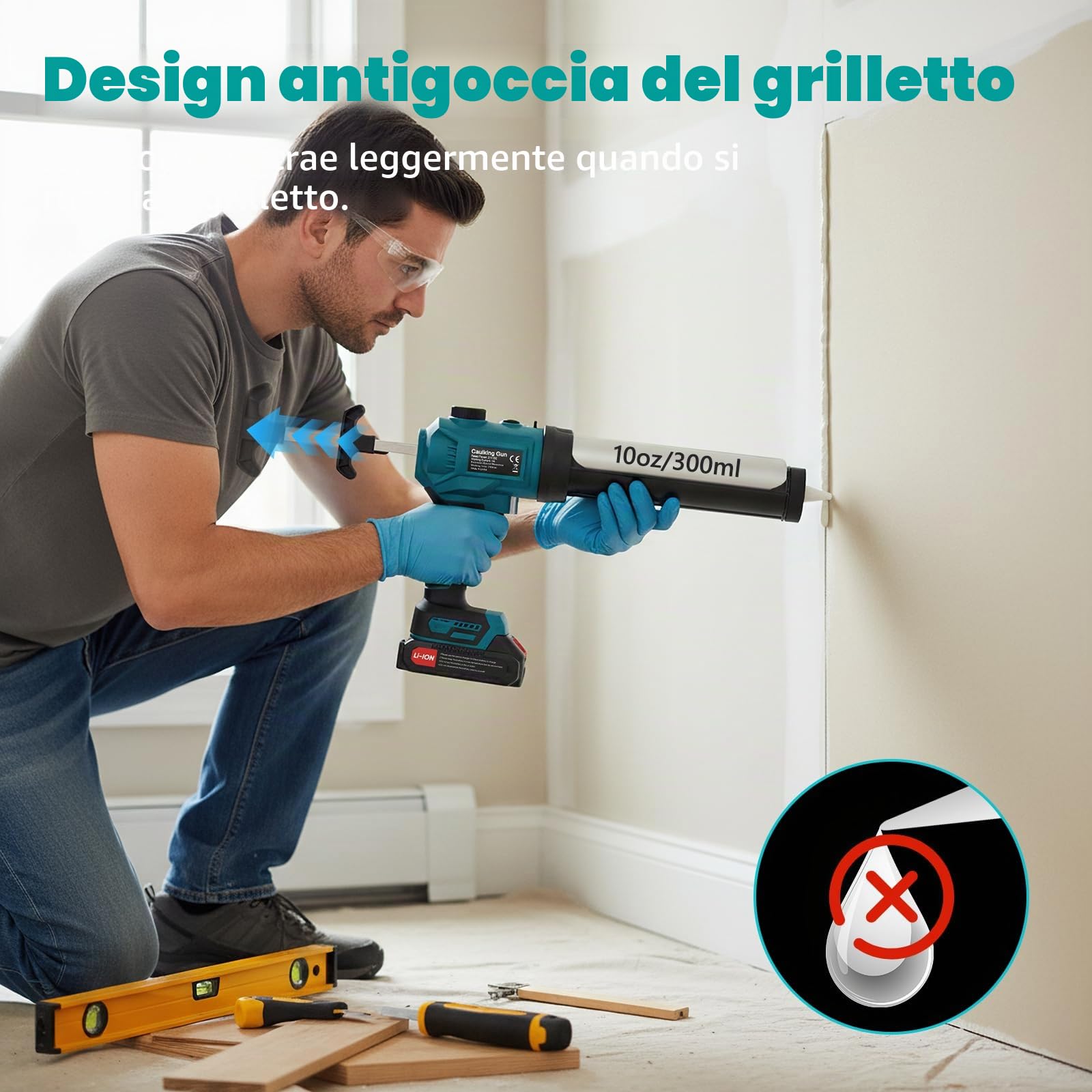 Pistola per cartucce cordless compatibile con Makita 18V, pistola elettrica per silicone da 2000 mAh, cambio continuo, luce LED, siringa in silicone alimentata a batteria per cartucce da 300 ml