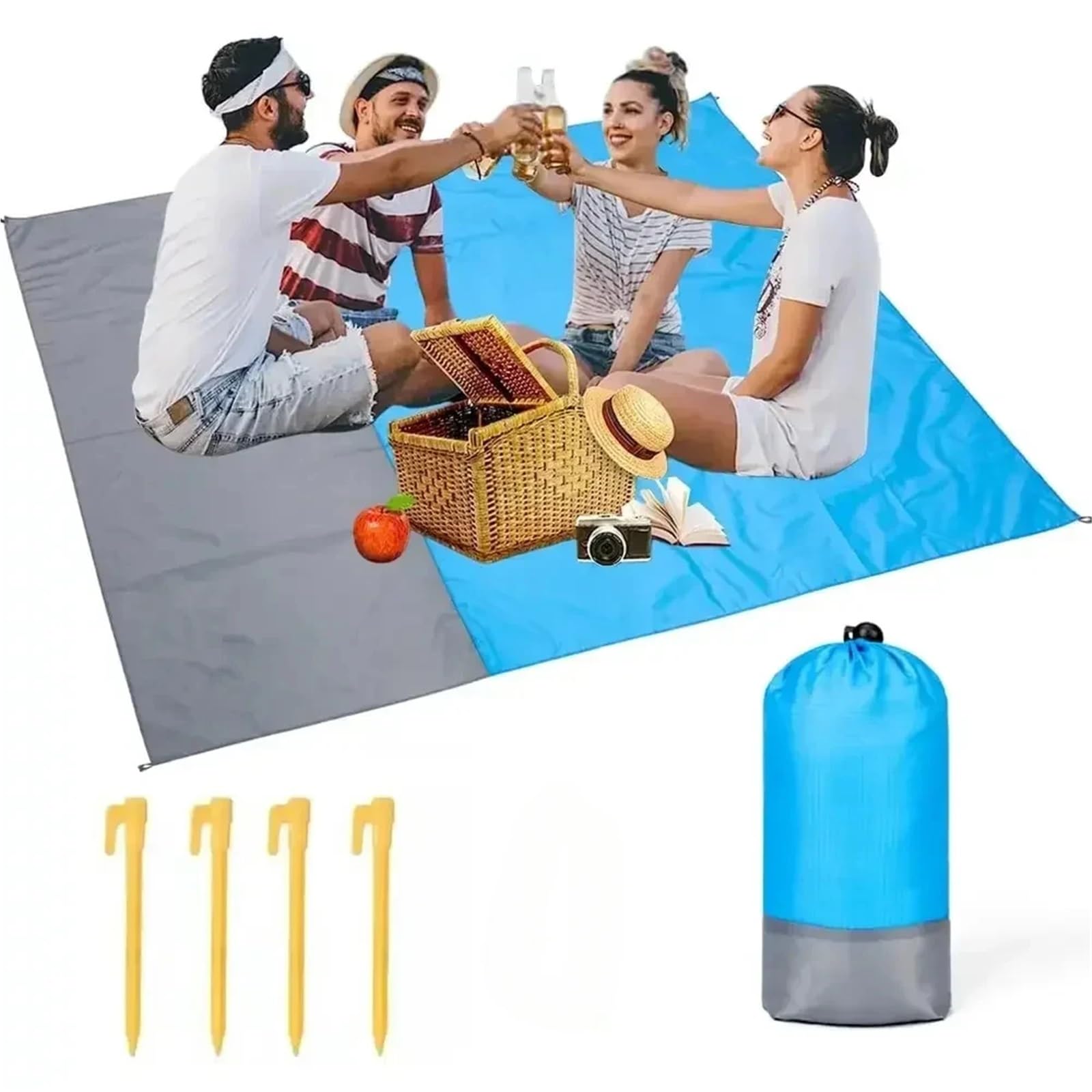 Tappetino da spiaggia impermeabile a prova di sabbia, 200 x 140 cm, portatile, ad asciugatura rapida, per spiaggia, foto, campeggio, viaggi, colore blu