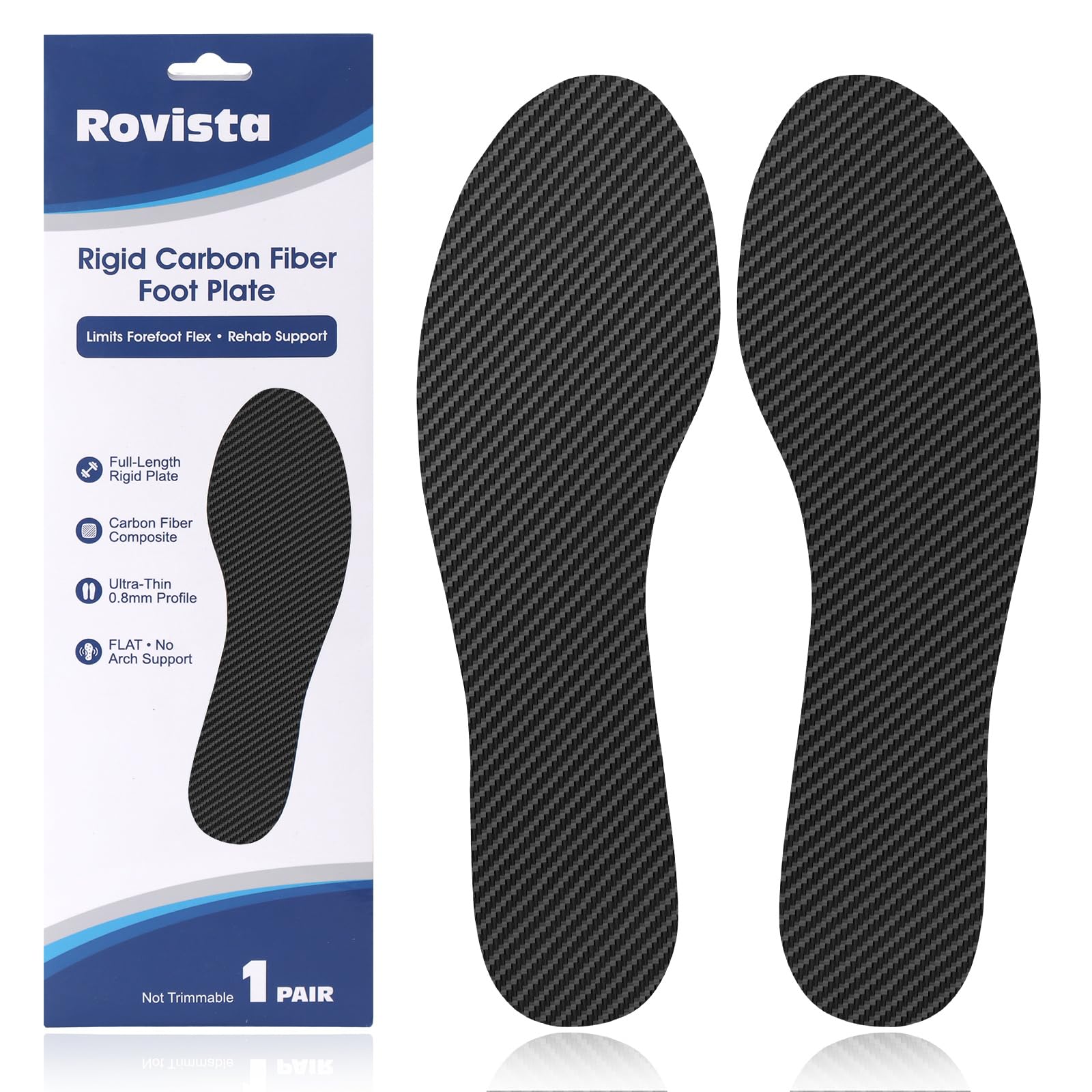 Photo 1 of 1 Pair Carbon Fiber Insole – 0.8mm Thin Carbon Fiber Insert for Turf Toe, Foot Fractures, Hallux Rigidus and Limitus – Rigid Foot Plate for Alternative to Post-Op Shoe(M 11-11.5 / W 12-12.5 - 285 mm)