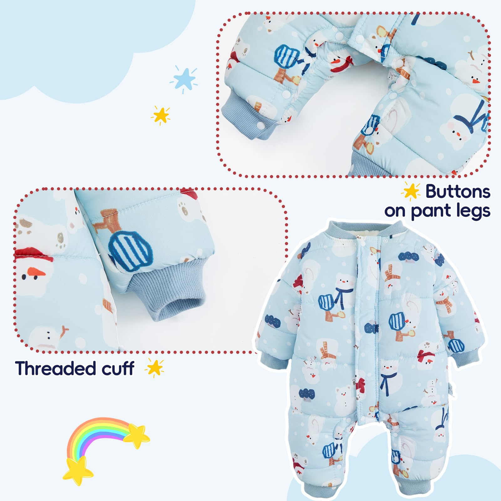 JiAmy Combinaison de neige pour bébé fille et garçon - Combinaison d'hiver avec capuche - Manches longues - Imprimé mignon - Pour 3 à 24 mois