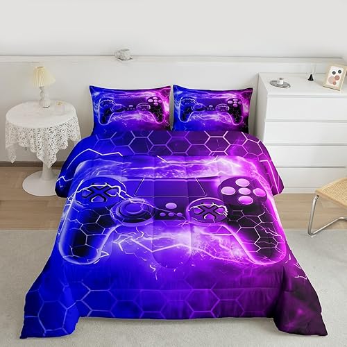 Miniatura 35 de Feelyou - Juego de edredón para niños gamers tamaño individual, juego de ropa de cama de estilo Galaxy Gaming con purpurina, juego de edredón para