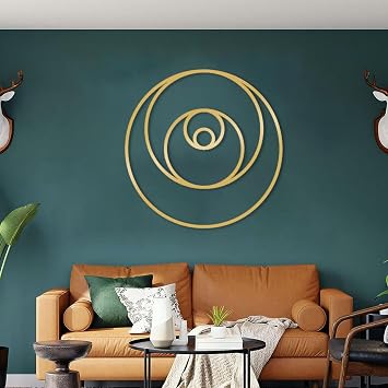 Idadey Circle Metal Art Wall Decor, Geometric Circles Metal Wall Art, Metal Wall Art Decor Abstract Geometric Circles, Hangings Home Decor for Living Room, Bedroom Gold, 18"x18" | 47x47cm