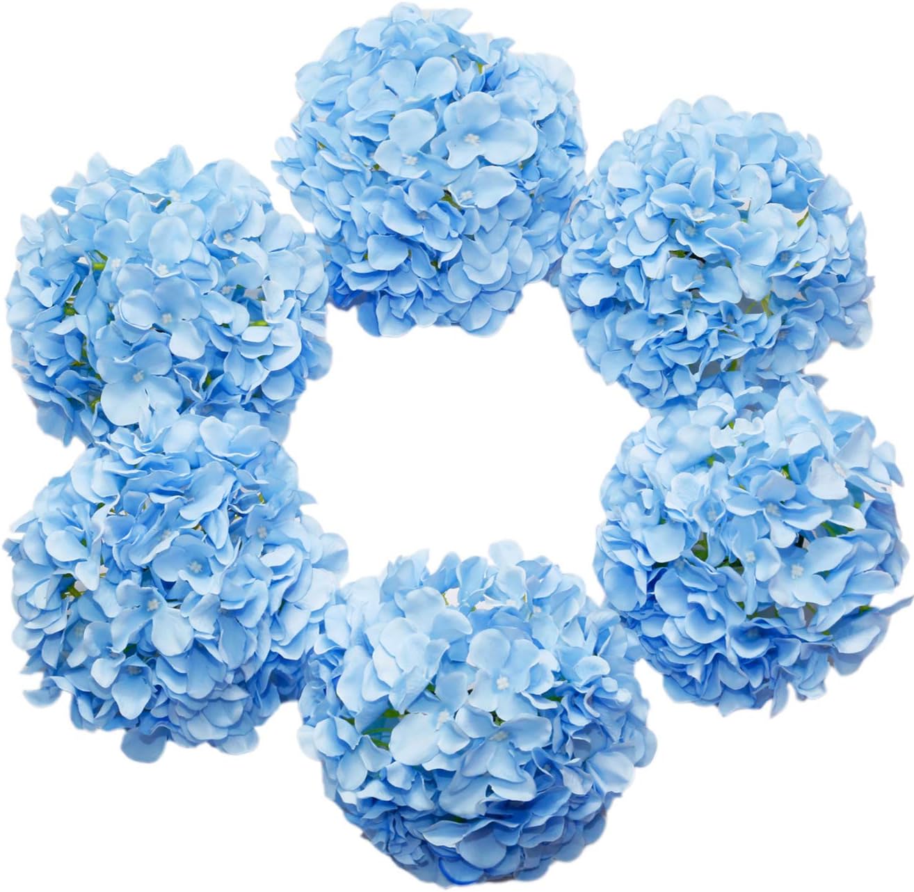 DuHouse Artificial Hydrangea Silk Flower Heads with Stem Fake Blue Hydrangea Bigger Flowers for Wedding Home Garden Centerpiece Pack of 6