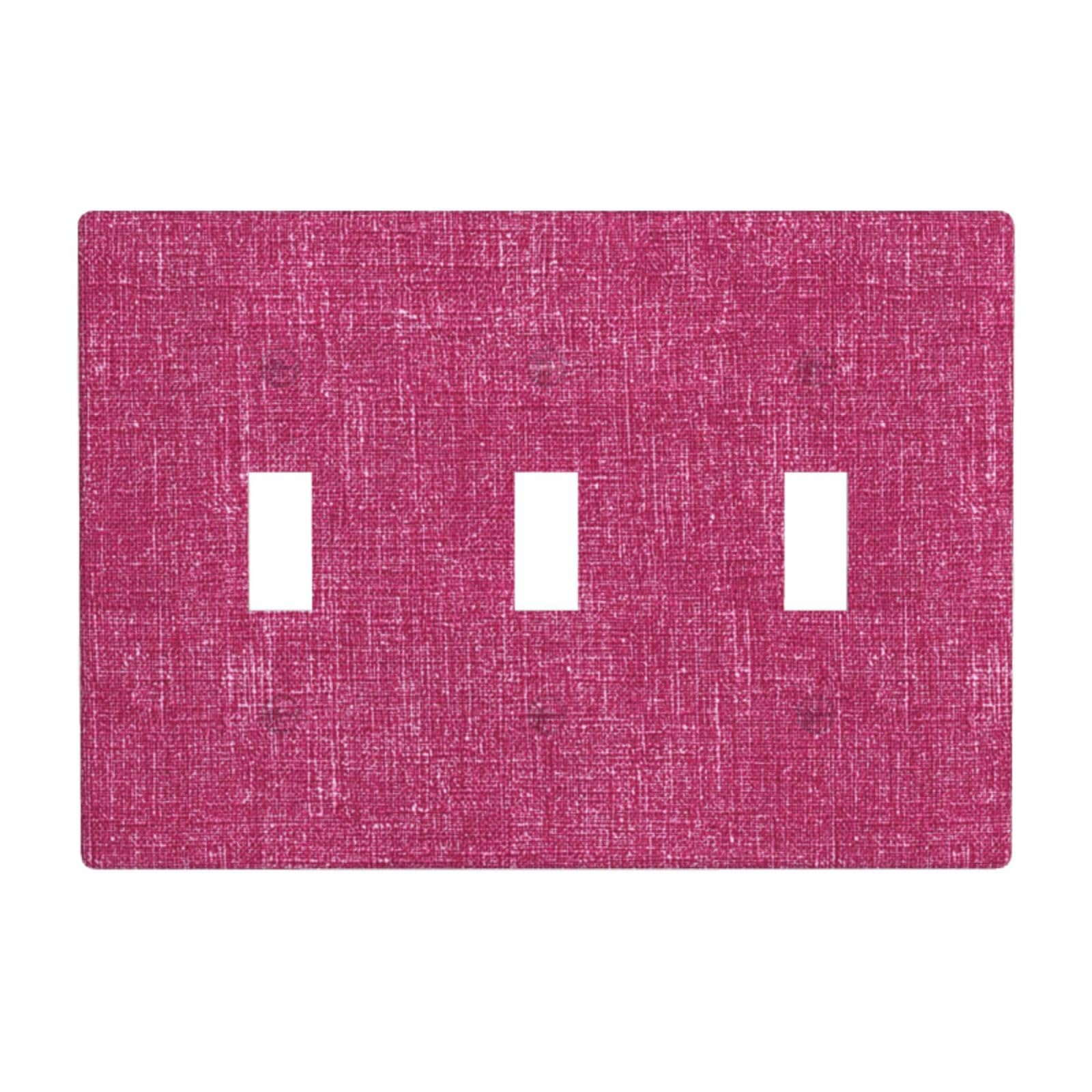 Dark Pink Brushed-Glitter Fabric Texture Light Switch Covers 3 Gang Triple Toggle Wall Plate Switchplate Electrical Faceplate for Bathroom Kitchen Bedroom Decor