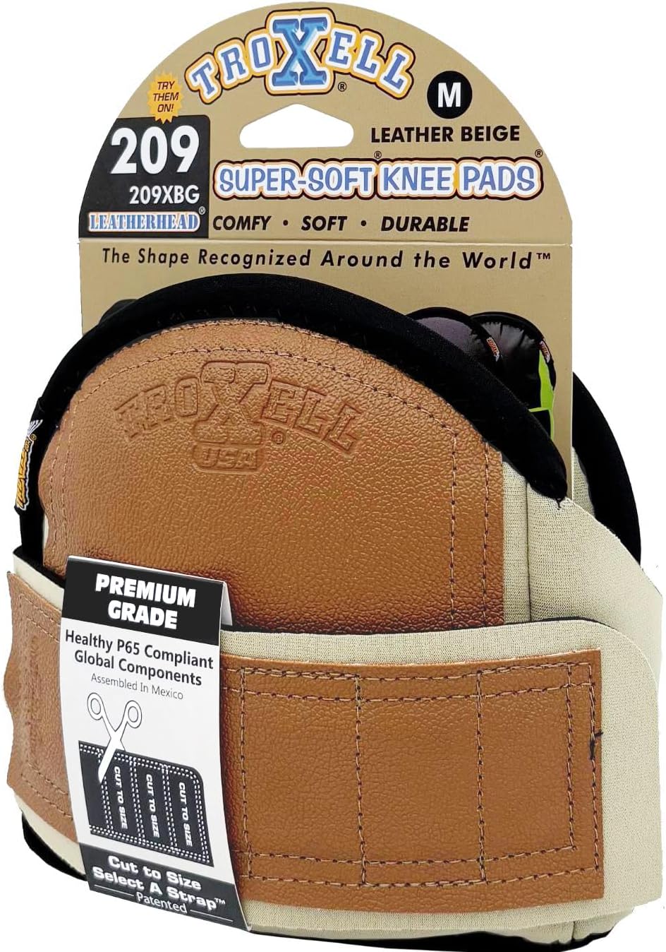 TROXELL USA - SuperSoft Beige Leatherhead Kneepads (Medium Size/Bagged in Pairs)