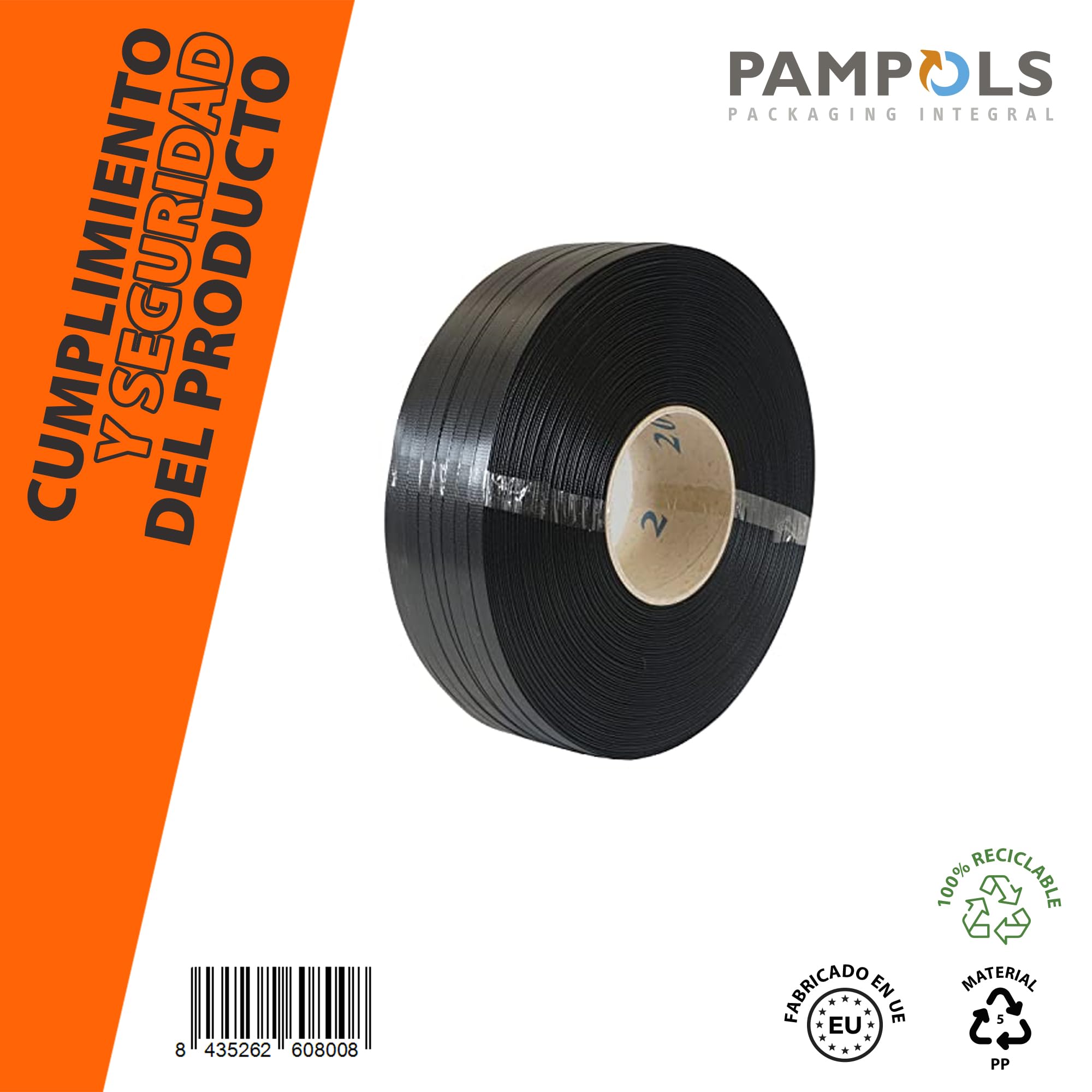Cinta de fleje de polipropileno PP 13 mm x 0,8 mm 150 mm 1200 m Negro