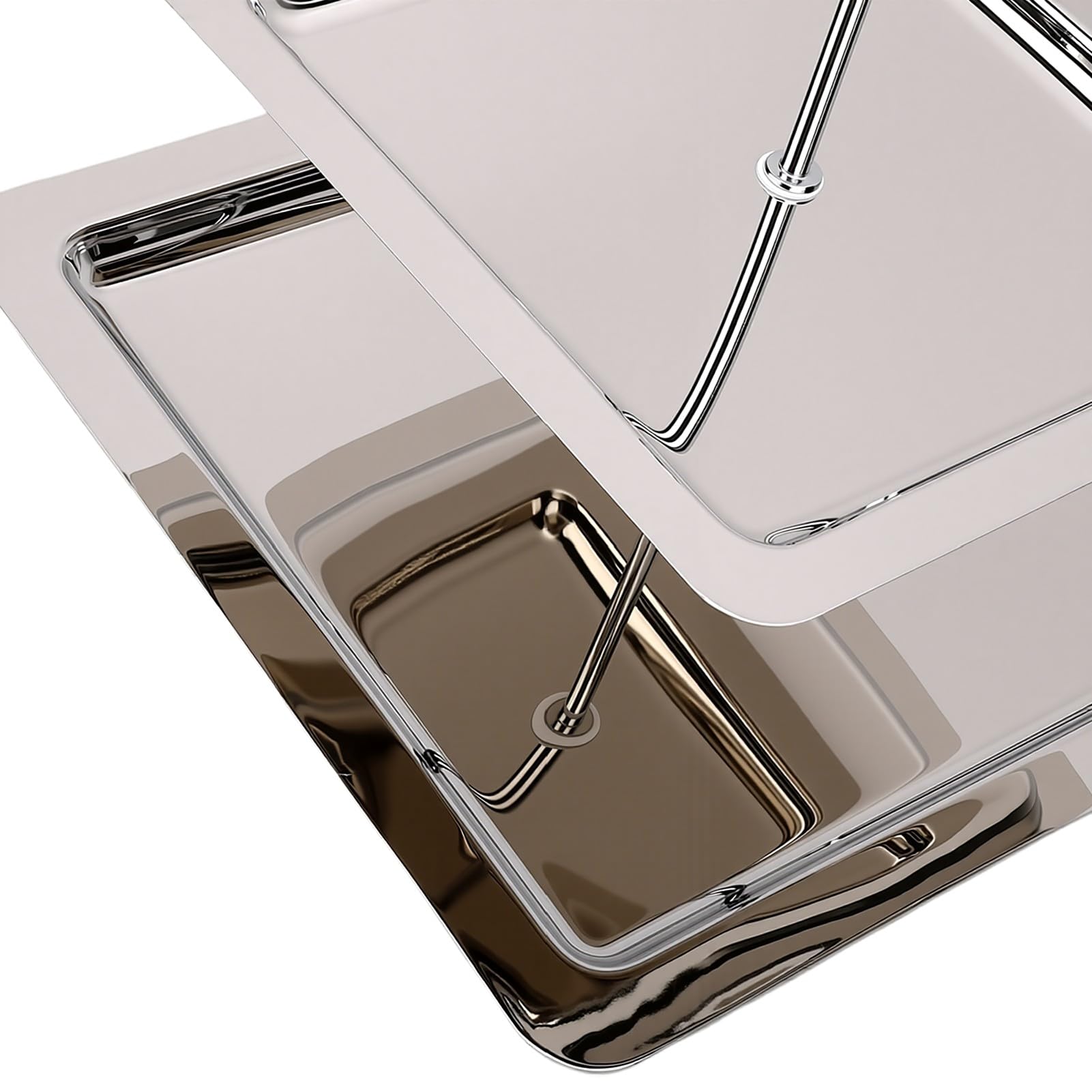Pssopp Vassoio da Dessert in Acciaio Inox, Servitoio Rettangolare a 2 | Finitura a Specchio, Resistente e Facile da Pulire, Design Salvaspazio, Ideale per Torte, Frutta e pasticceria.