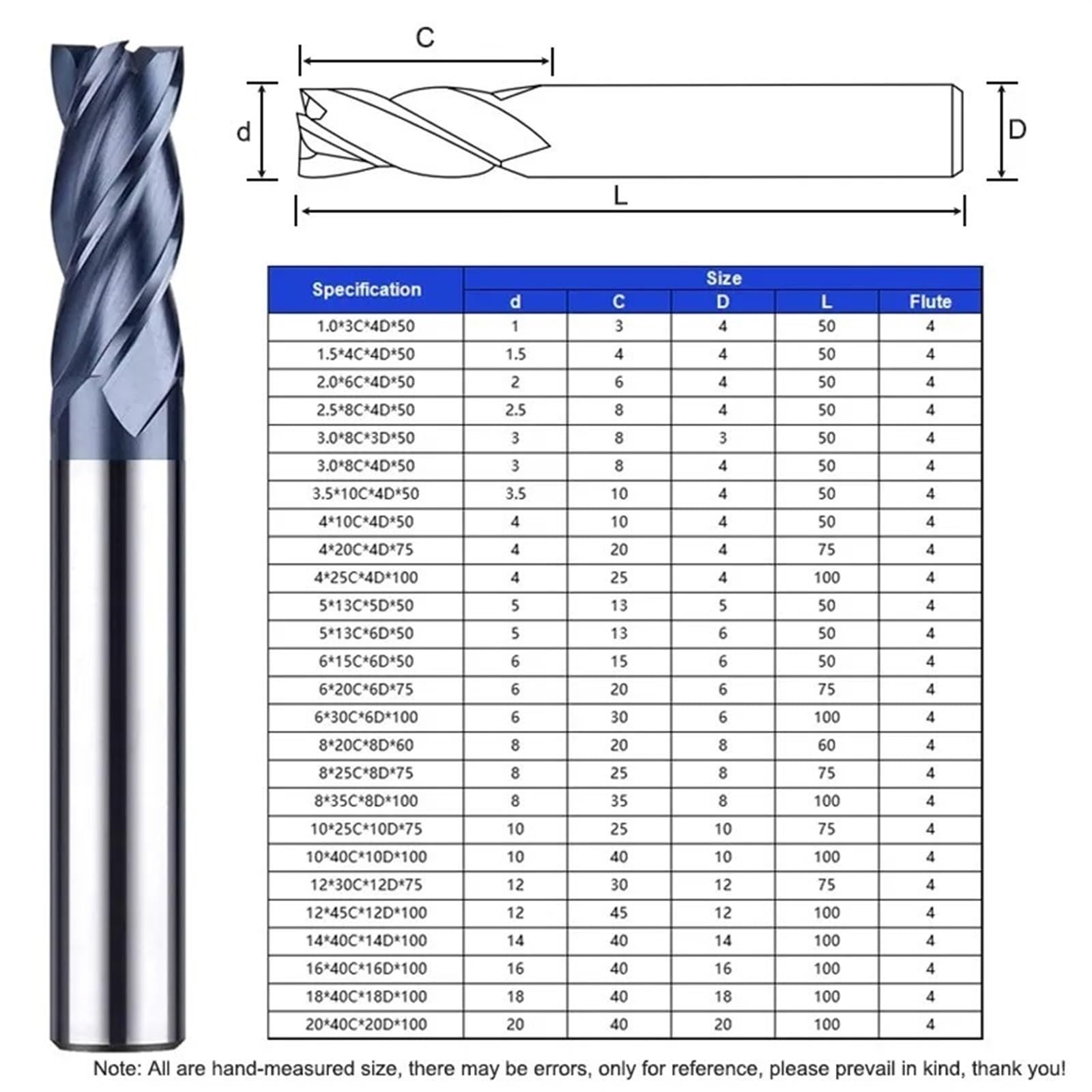 frezy trzpieniowe, Frez trzpieniowy z węglika spiekanego 4-ostrzowy do CNC HRC50, różne rozmiary(10x25Cx10Dx75L)