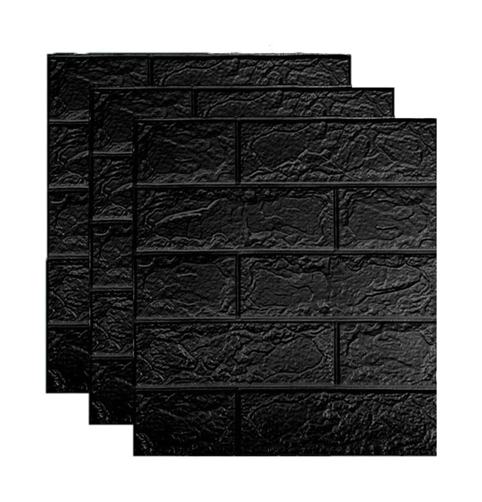 Sdgeryeeg Black Wall Panels， 35X38.5cm Self-Adhesive Wall Panels Waterproof 3D Covering Peel And Stick For Tv, Bathroom, Kitchen(,10Pcs)
