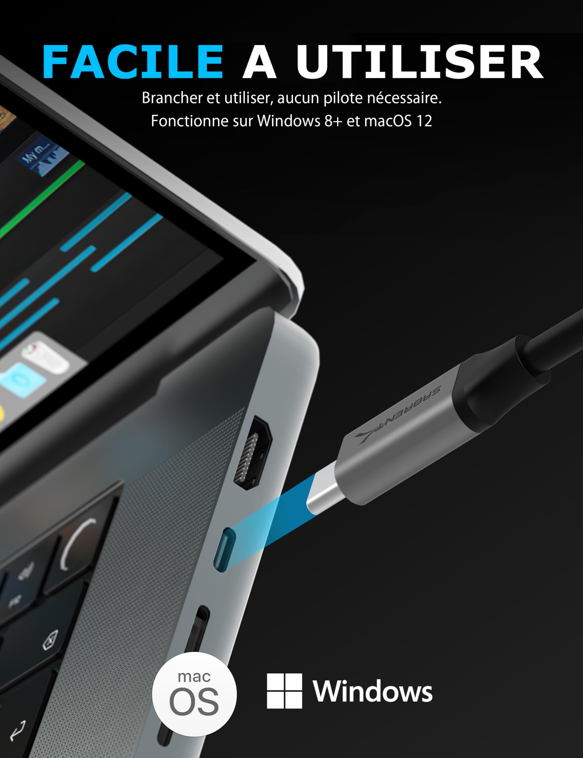 SABRENT Lecteur de Carte mémoire USB Type C vers CFast 3.2, 460MBps Haute Vitesse Lecteur de Carte Externe, C Fast Card Reader pour photographes Professionnels, vidéastes (CR-CF20)