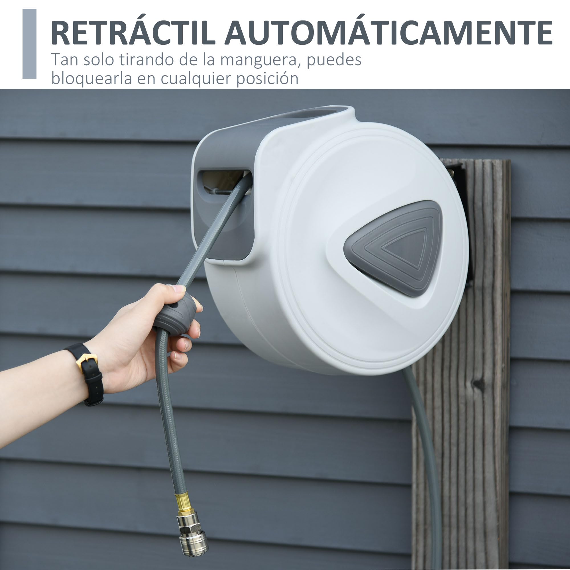 DURHAND Carrete de Manguera de Aire Comprimido Automático de 20 m Conector de 1/4'' BSP con Soporte para Pared Giratorio 180° Diámetro Interno 3/8'' (9,5x15 mm) Gris