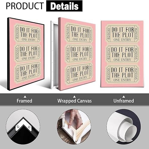 Miniatura 2 de BFADMN Trendy Do It For The Plot Posters Pink Ticket Stub Inspirational Quote Canvas Wall Art Retro Preppy Room Aesthetic Print Painting For Living