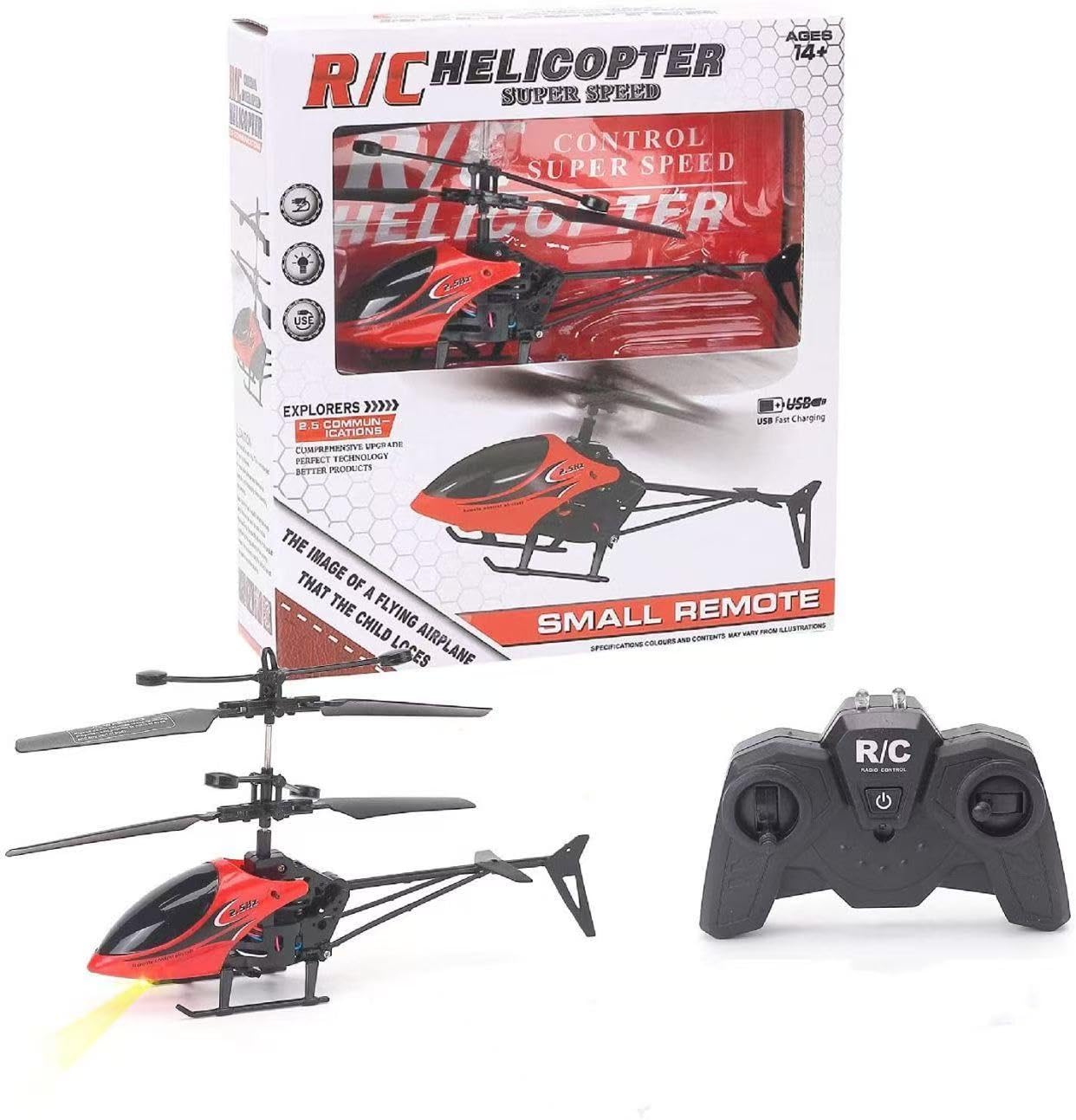 YAWEVEAY Remote Control Helicopter Toy, 2-Channel, 2.4 GHz, 2 Speeds, Up and Down Flying, Gift for Kids, Red