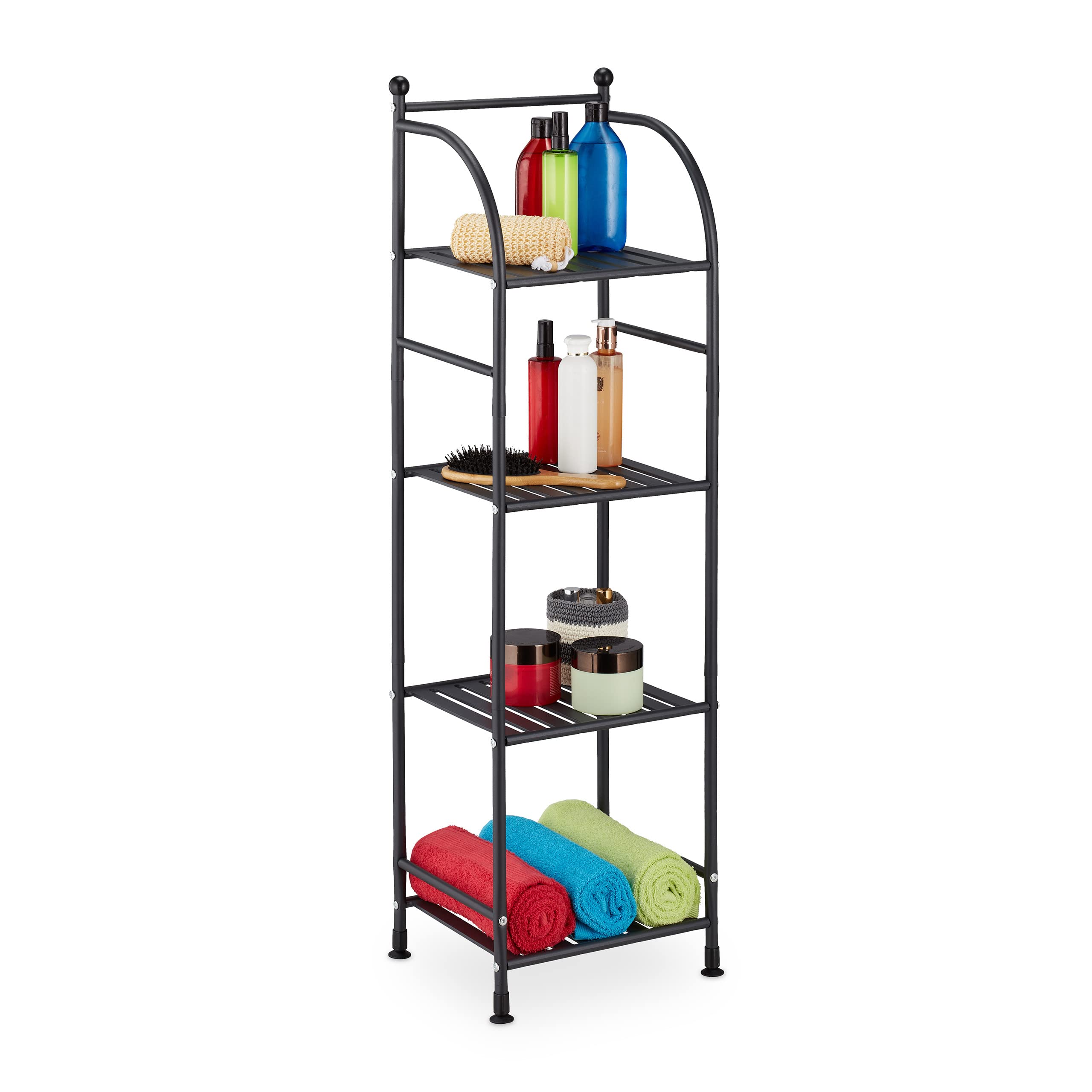 Relaxdays Estantería Metálica, Acero, 115x33x28 cm, Estante Baño y Cocina, 4 Baldas, Librería Metal, sin Fondo, Negro