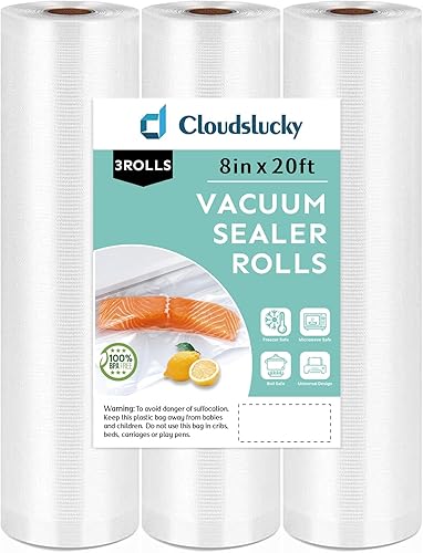 Cloudslucky Bolsas de sellado al vacío para sellador al vacío de alimentos, 8 x 20 pies, paquete de 3 bolsas para guardar alimentos, sin BPA, bolsas