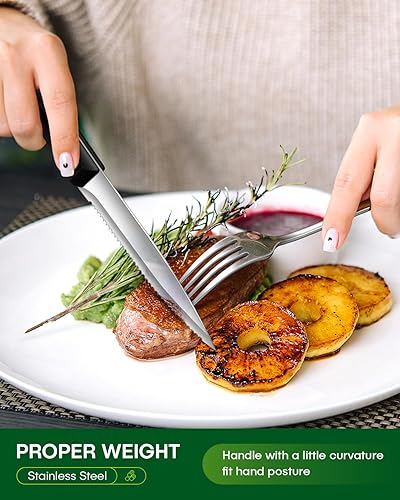 Miniatura 3 de Juego de cubiertos de 24 piezas con cuchillos de carne de acero inoxidable de grado alimenticio para 4 cubiertos de espejo, incluye tenedores,